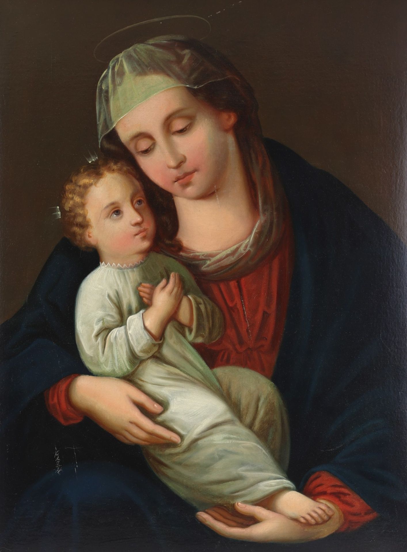 19th c. Madonna and Child Oil on Canvas - Bild 2 aus 6