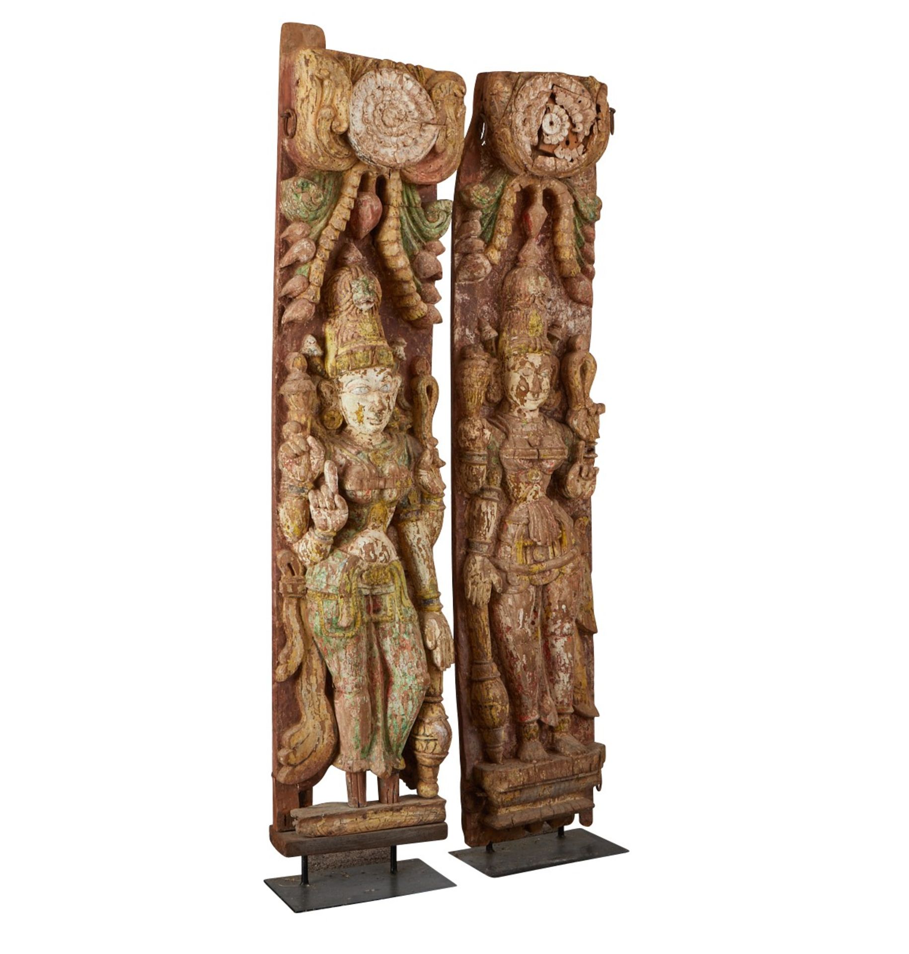 Pair of Indian Polychrome Carved Temple Panels - Image 4 of 8