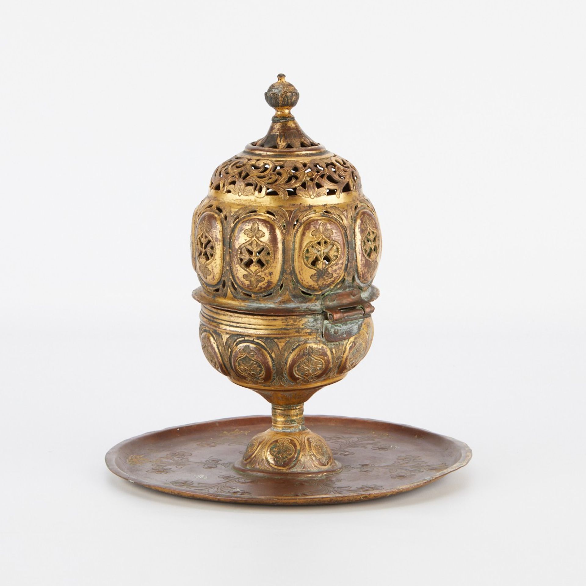 17th/18th c. Ottoman Gilt Copper Tombak Incense Burner - Image 3 of 7