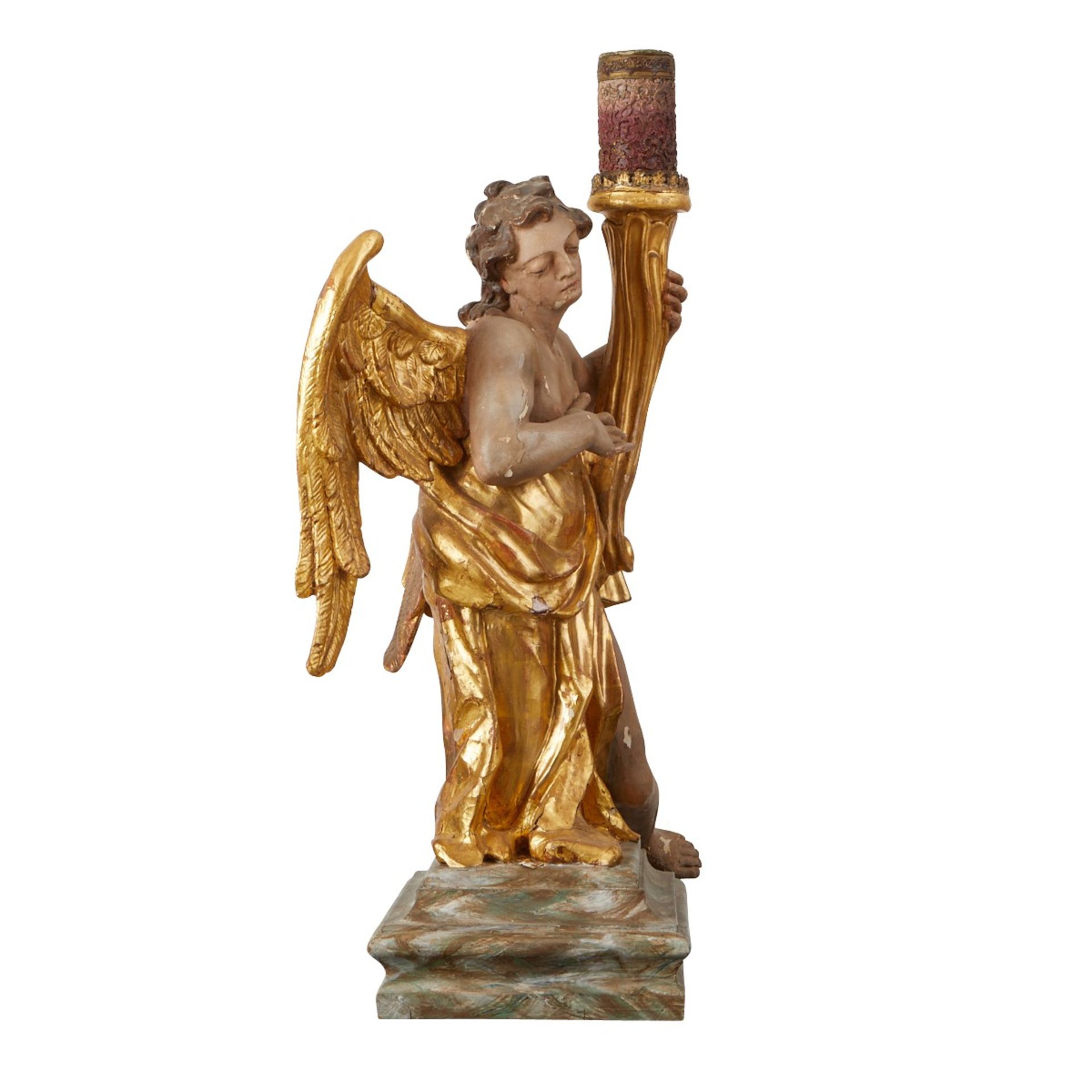 19th c. Gilt Gesso Angel w/ Candle - Image 4 of 8