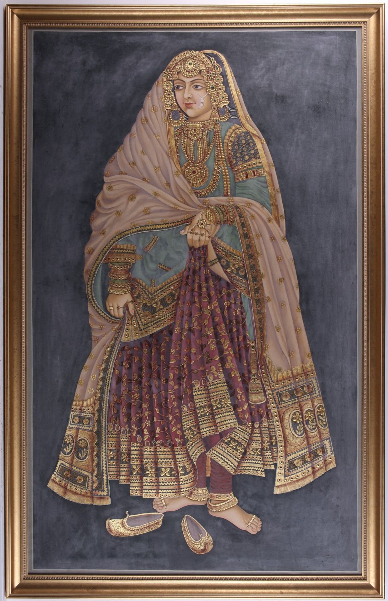 Massive Indian Painting Woman in Elaborate Dress - Bild 2 aus 5