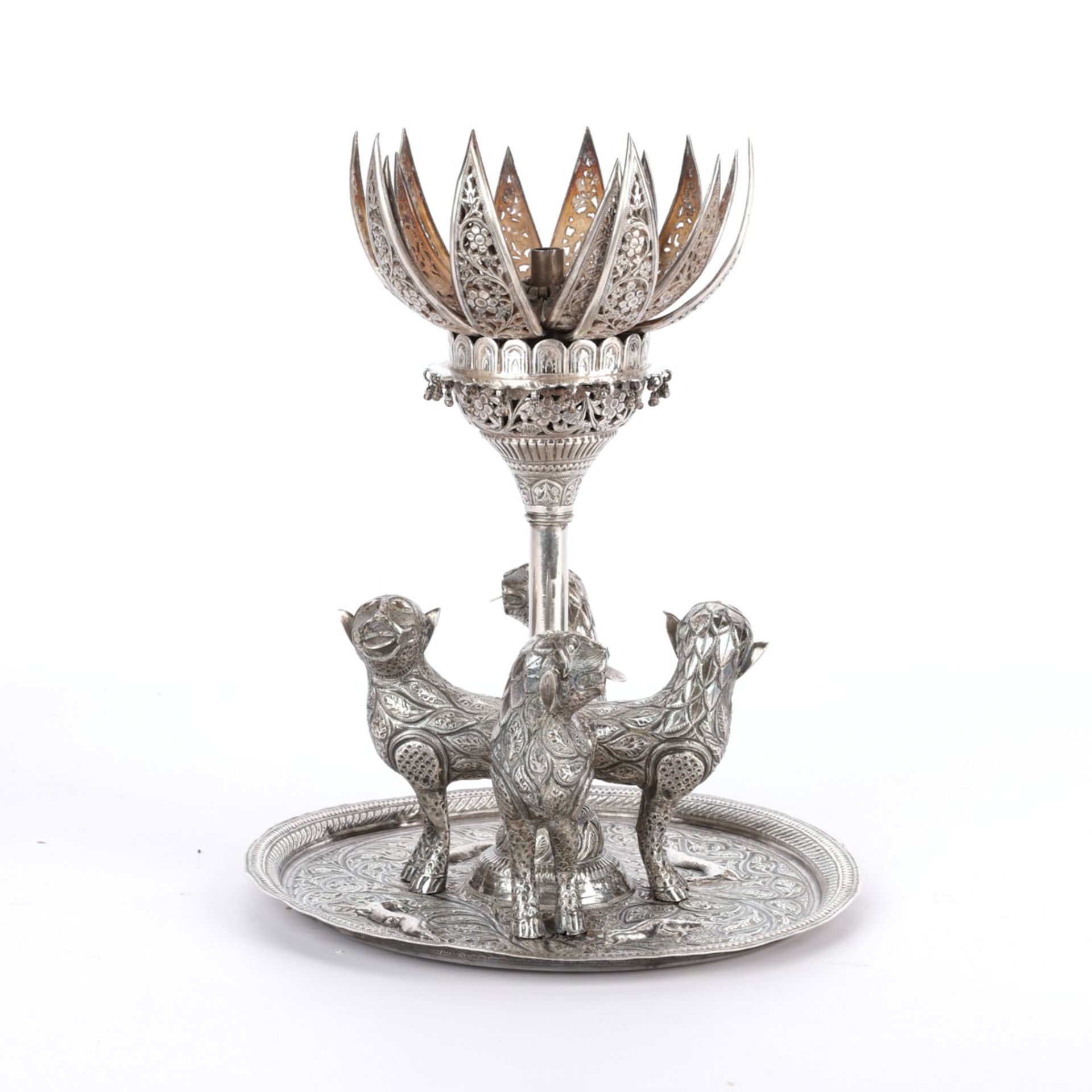 Silver Indian Lotus Incense Burner w/ Tray - Image 4 of 9