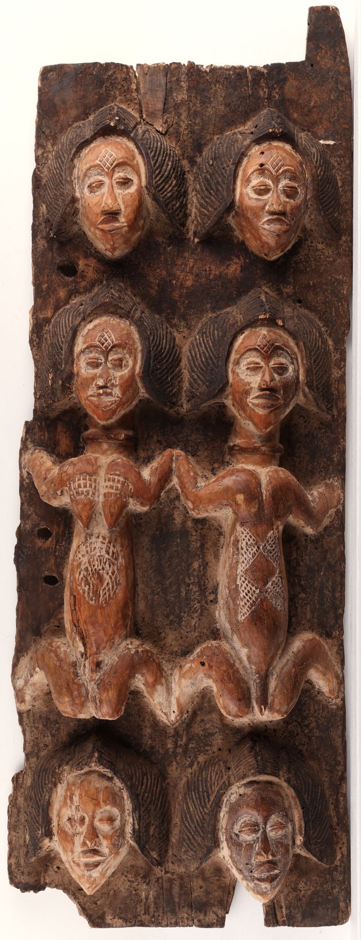 African Wooden Carved Door Panel w/ Heads - Image 2 of 11
