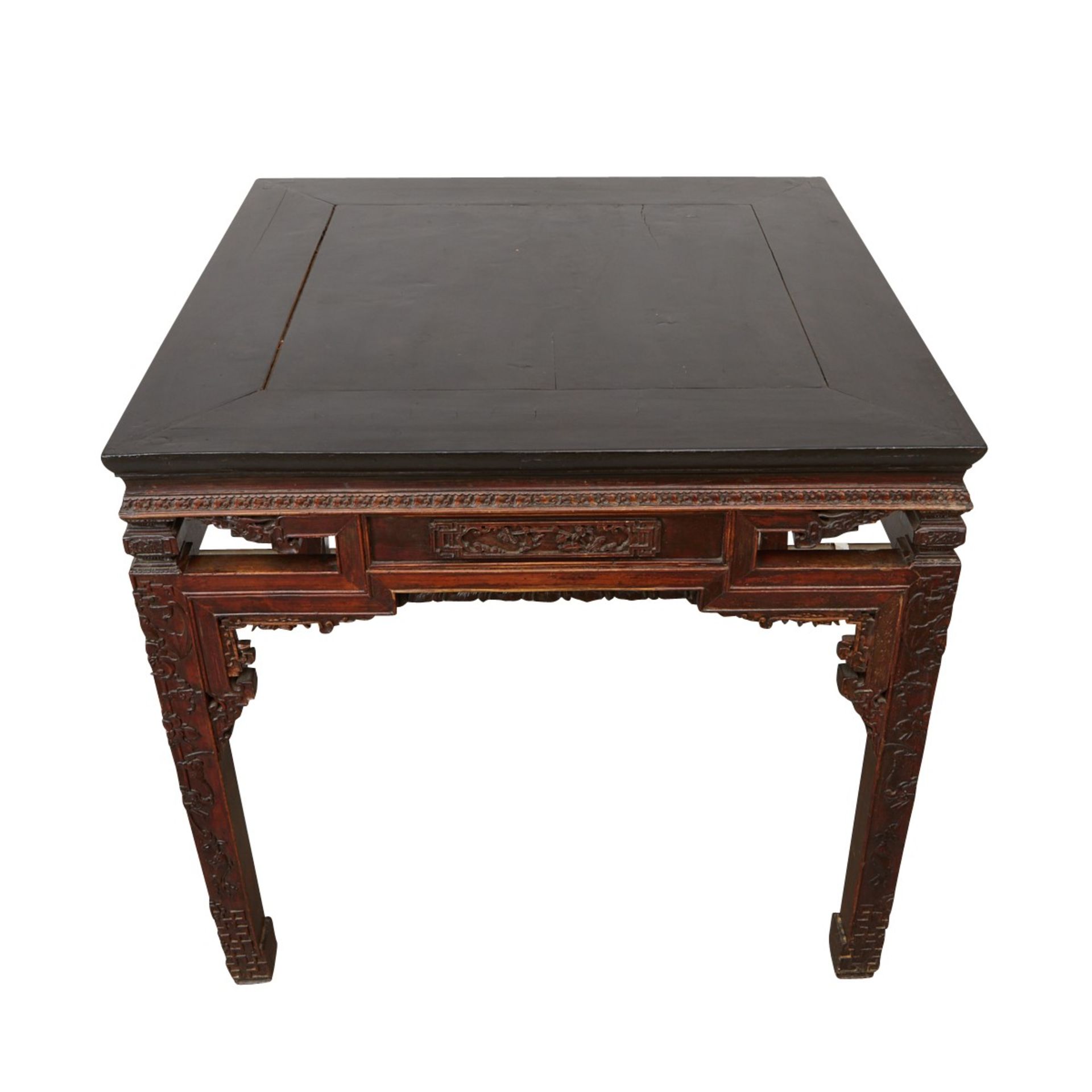 Chinese 19th c. Carved Wood Square Table - Image 3 of 11