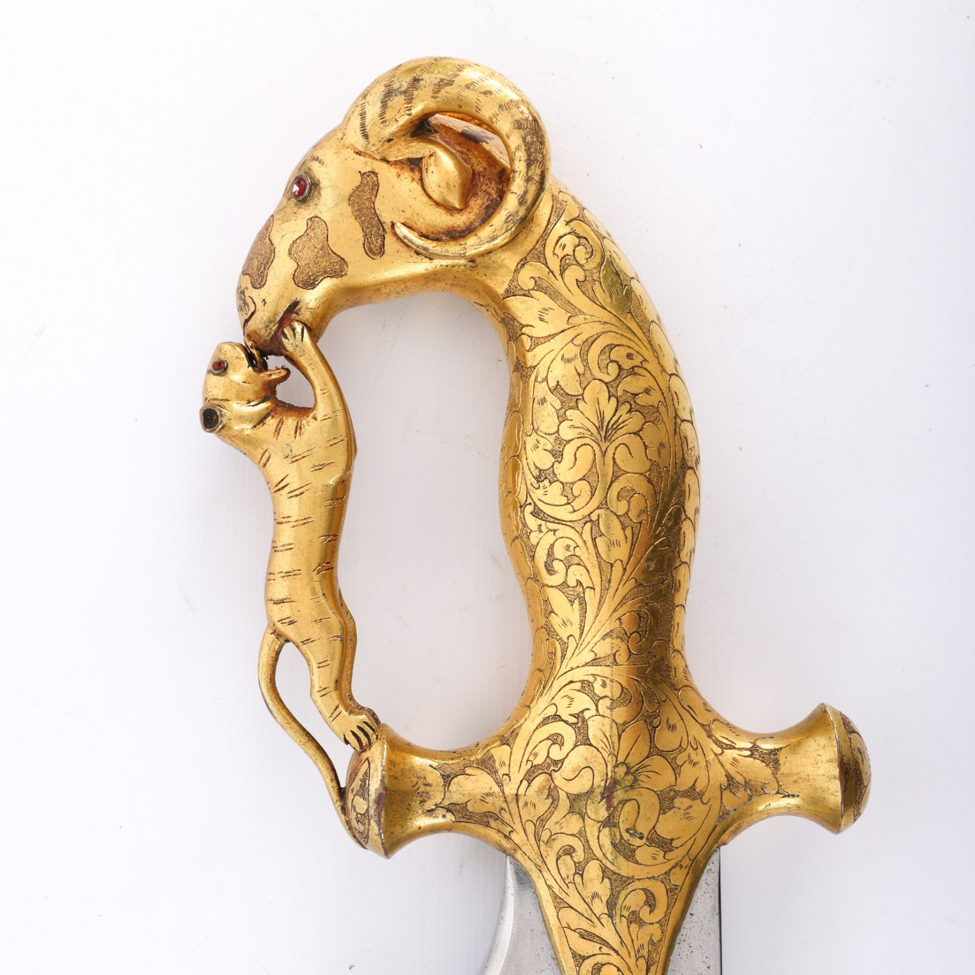 19th c. Mughal Handle w/ Ram's Head and Tiger - Bild 2 aus 10