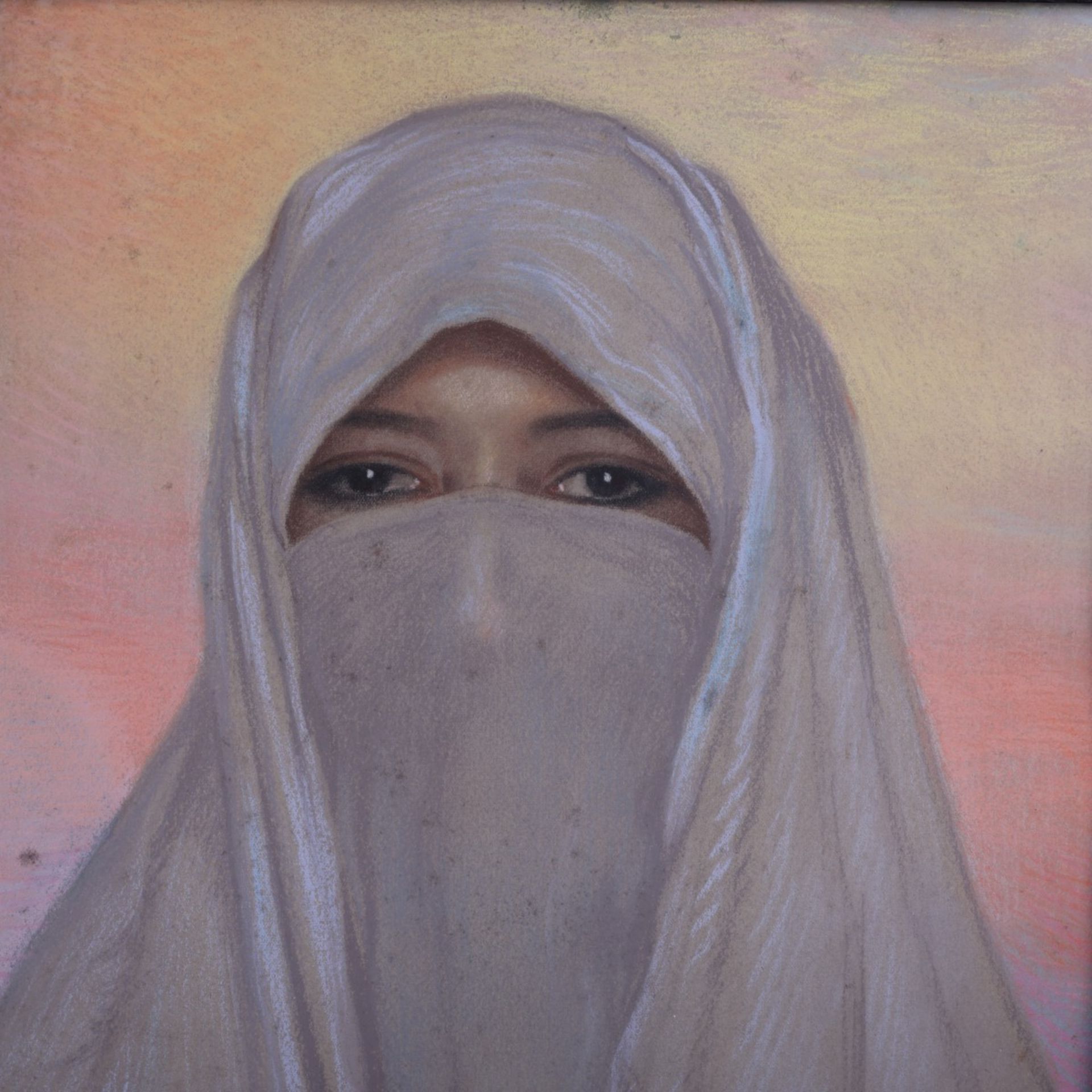 Francisco Gras "Veiled Woman" Pastel Drawing - Image 6 of 6