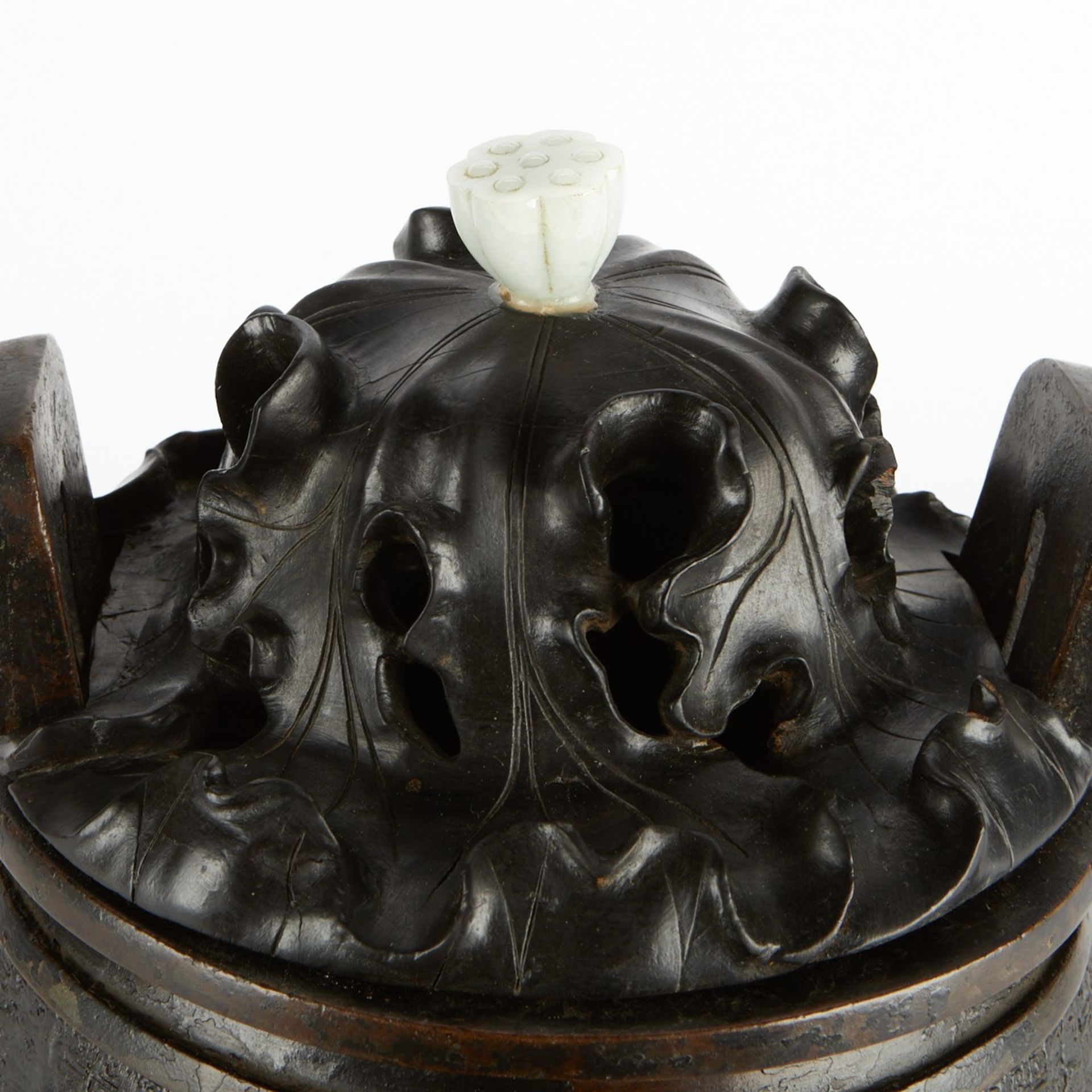 17th-18th c. Chinese Bronze Censer w/ Jade Knop - Bild 7 aus 7