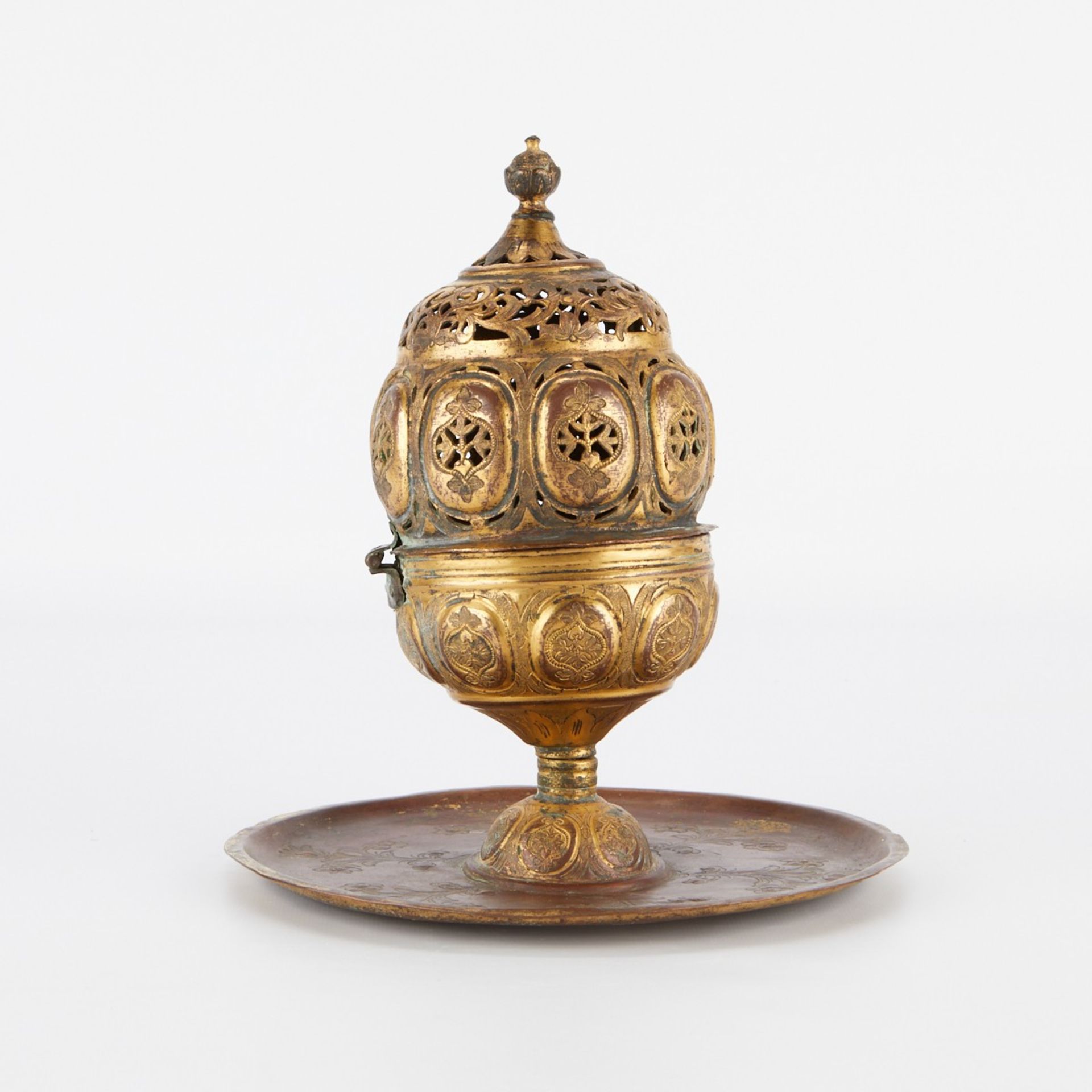 17th/18th c. Ottoman Gilt Copper Tombak Incense Burner - Image 4 of 7