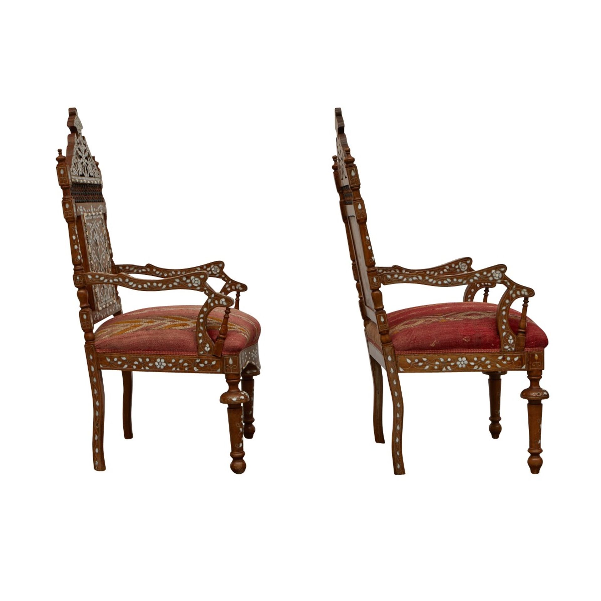 Pair of Syrian Mother of Pearl Inlaid Armchairs - Image 4 of 7