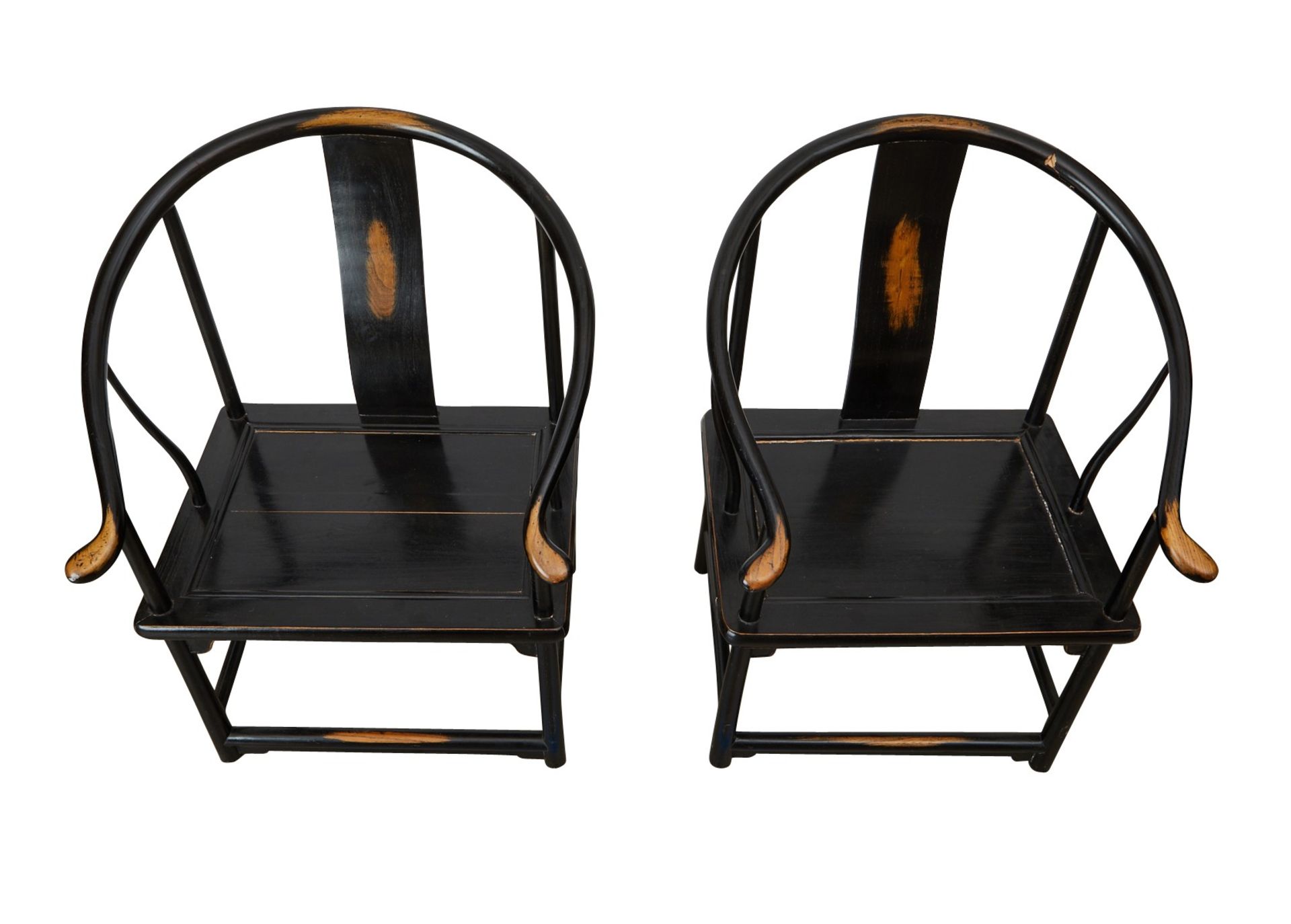 Pair Low Chinese Horseshoe-back Chairs - Image 9 of 13