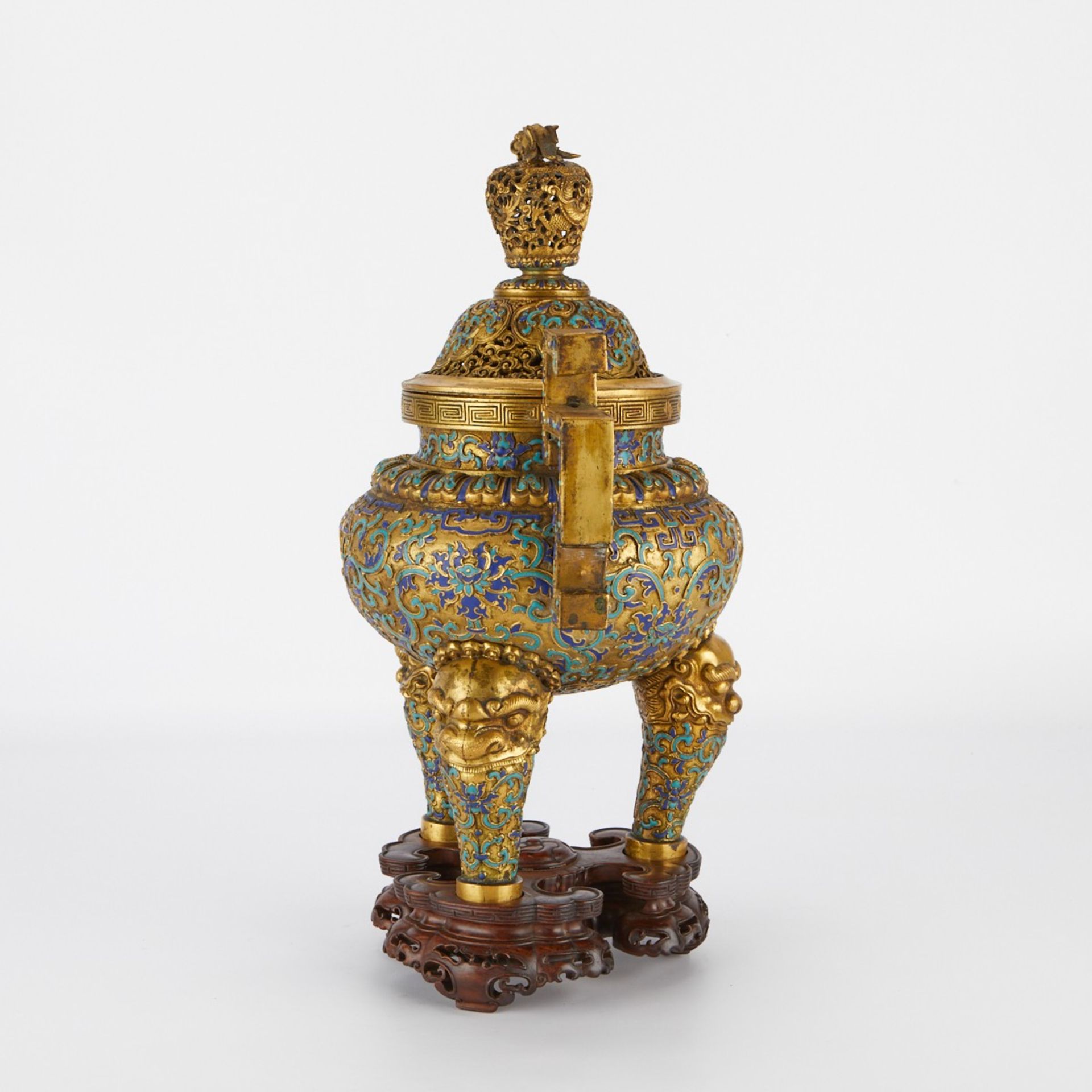 Chinese Enameled and Gilt Tripod Censer w/ Stand - Image 7 of 12