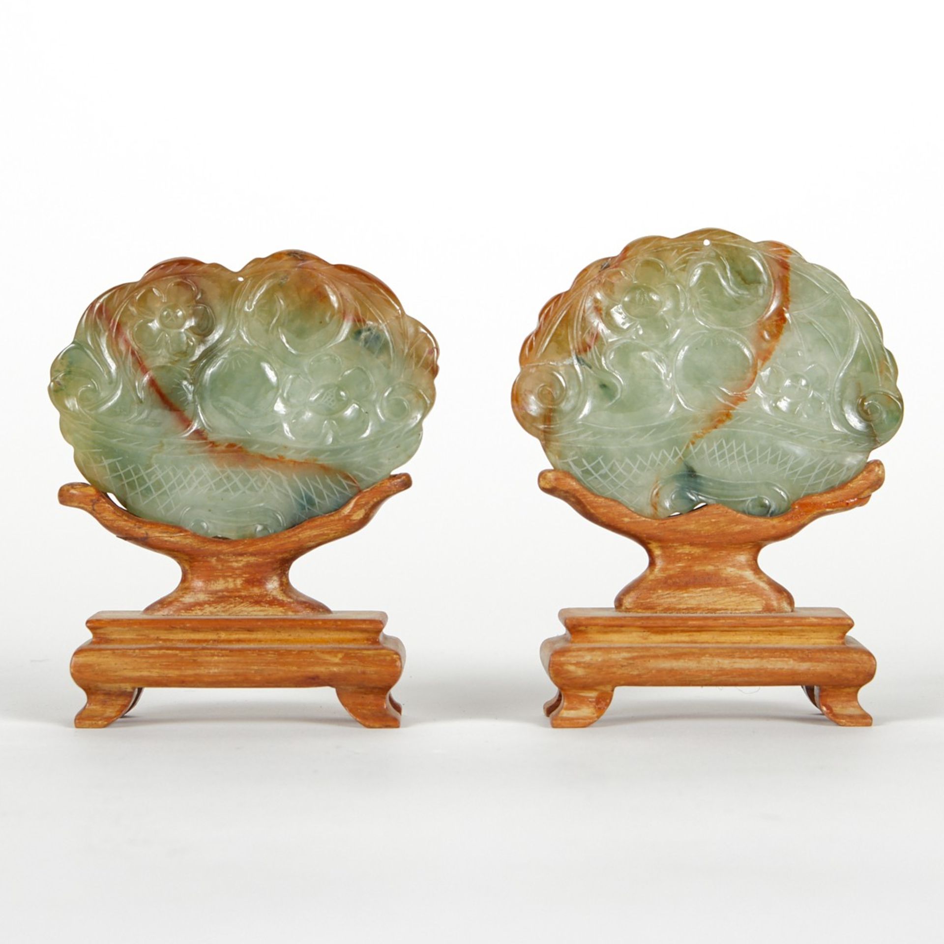 Pair of Modern Chinese Jade Plaques on Stands