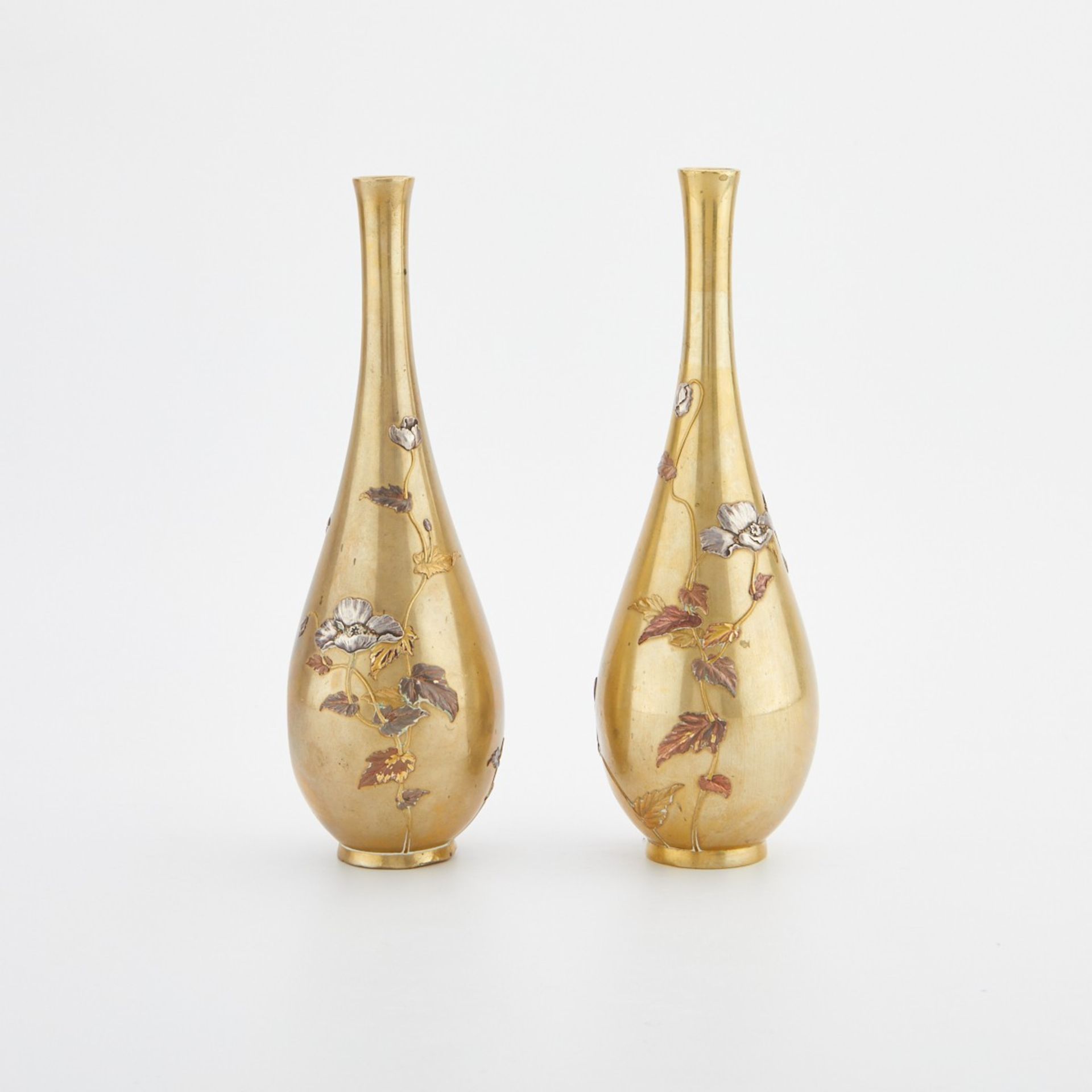 Pair Japanese Meiji Mixed Metal Vases