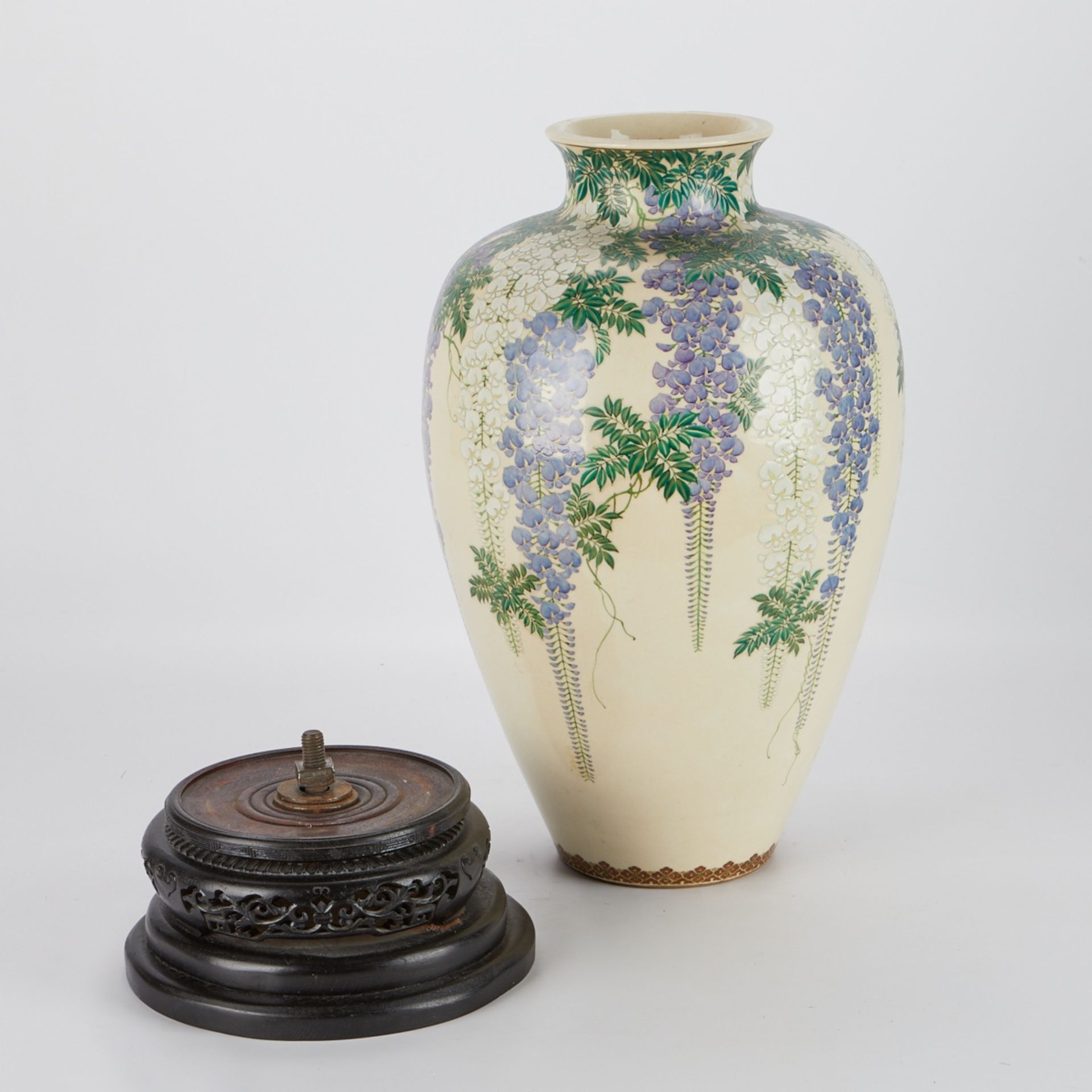 Large Japanese Satsuma Wisteria Vase - Image 10 of 10