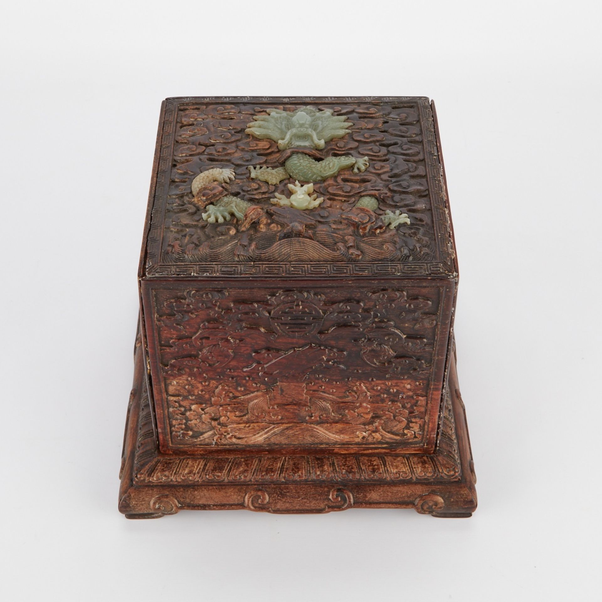 Chinese Seal Chest w/ Inlaid Jade Dragon