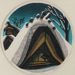 Clifton Karhu "Snow and Roofs" Woodblock Print