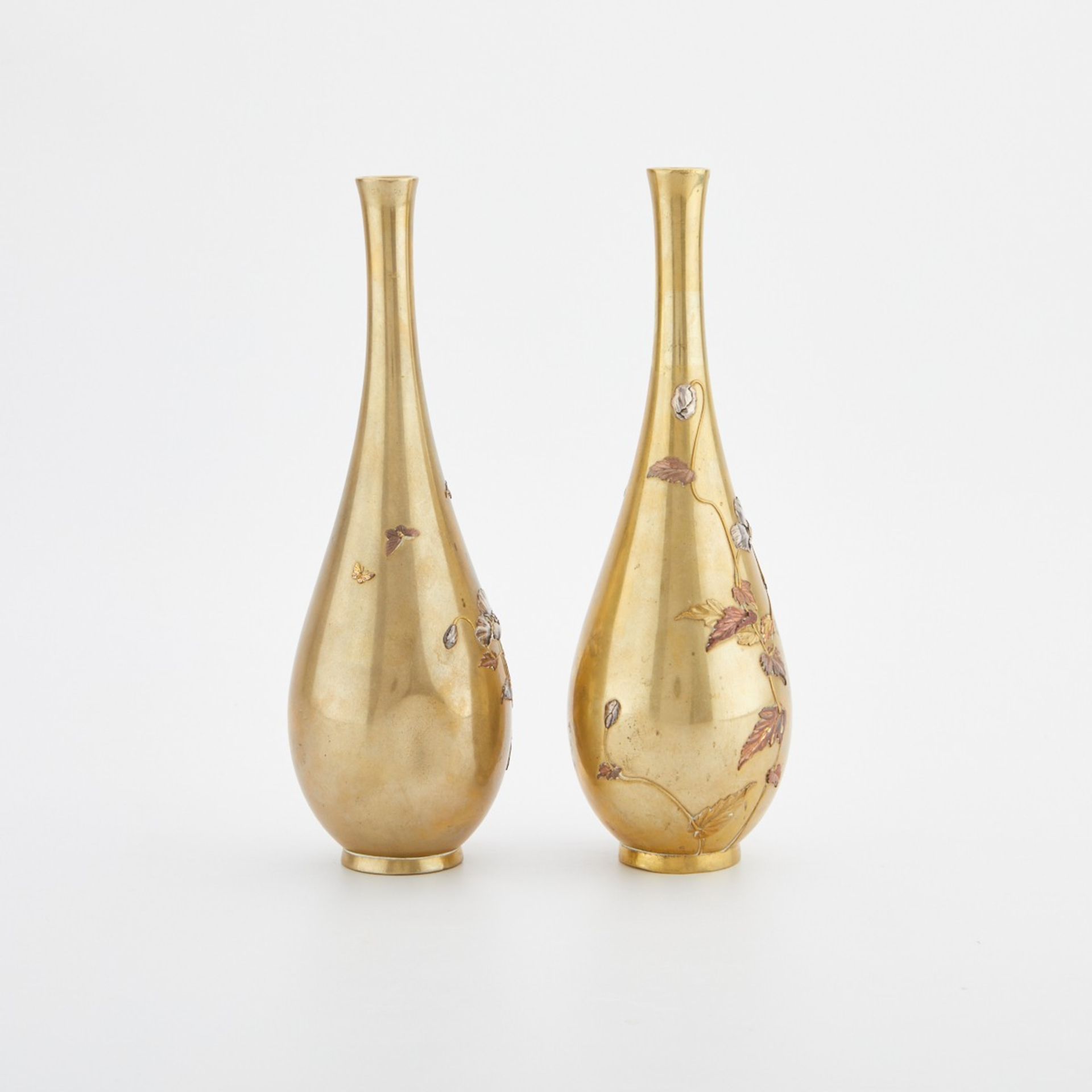 Pair Japanese Meiji Mixed Metal Vases - Image 7 of 10