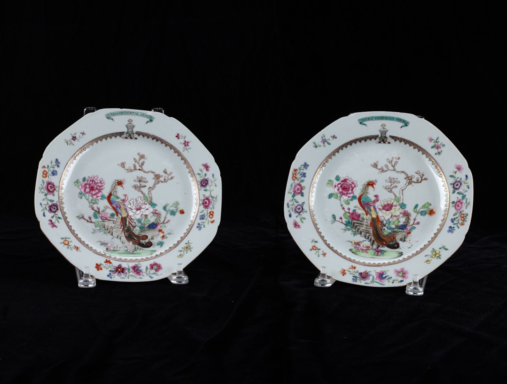 Pair Chinese Export Armorial Porcelain Plates
