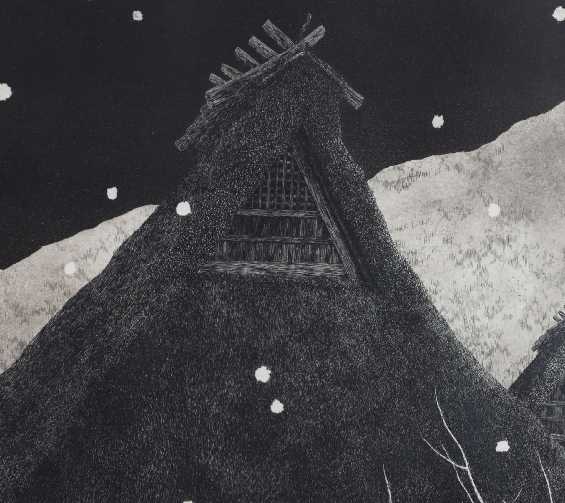 Ryohei Tanaka Snowing Rooftops Etching - Image 6 of 6