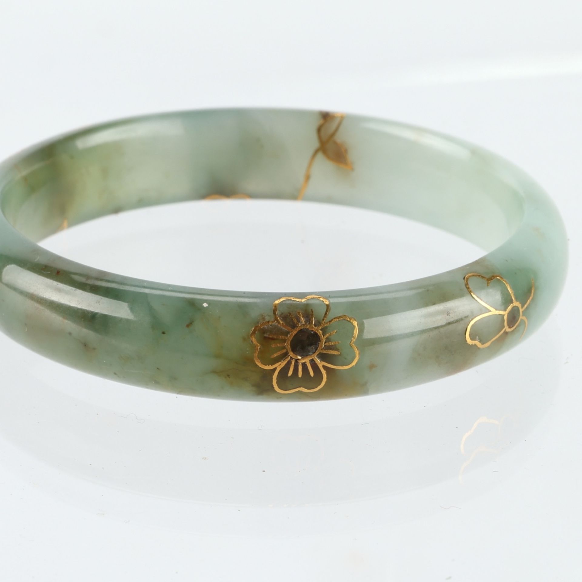 Chinese Jadeite Jade Bangle w/ Gold Inlay - Image 6 of 6