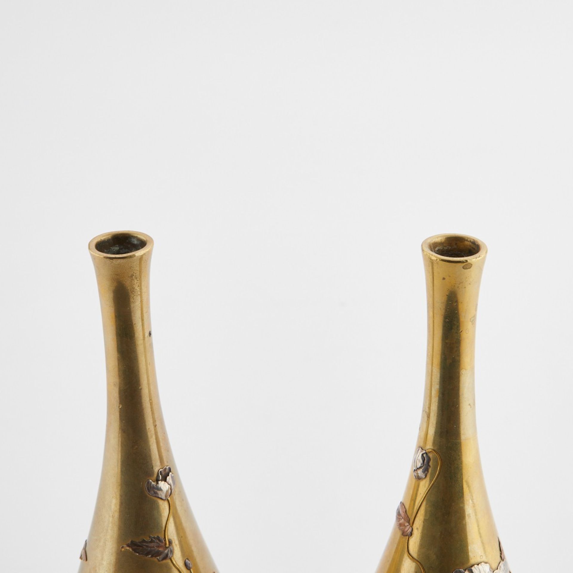 Pair Japanese Meiji Mixed Metal Vases - Image 9 of 10