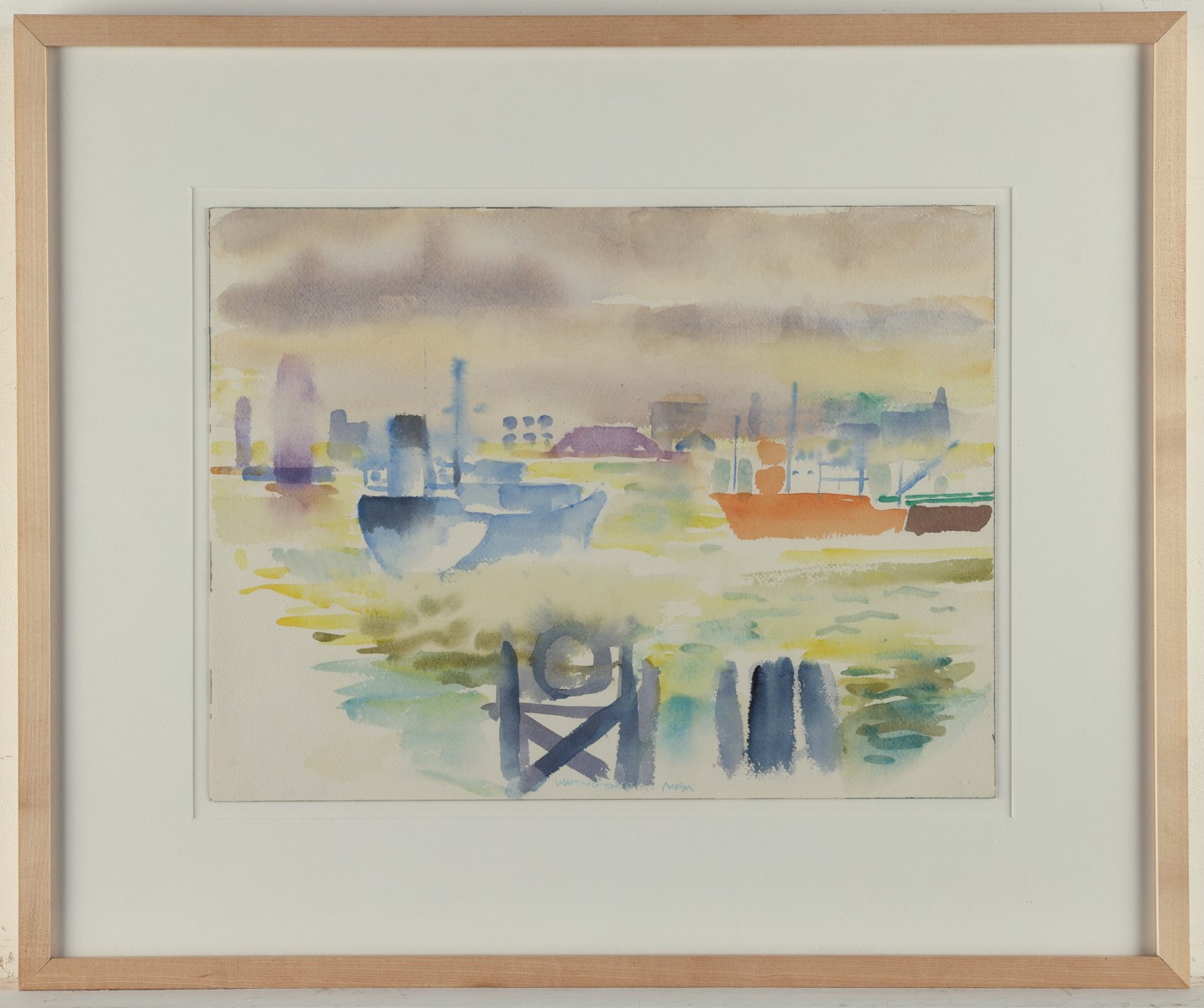 Madison Fred Mitchell "Waiting Ship" Watercolor - Image 2 of 6