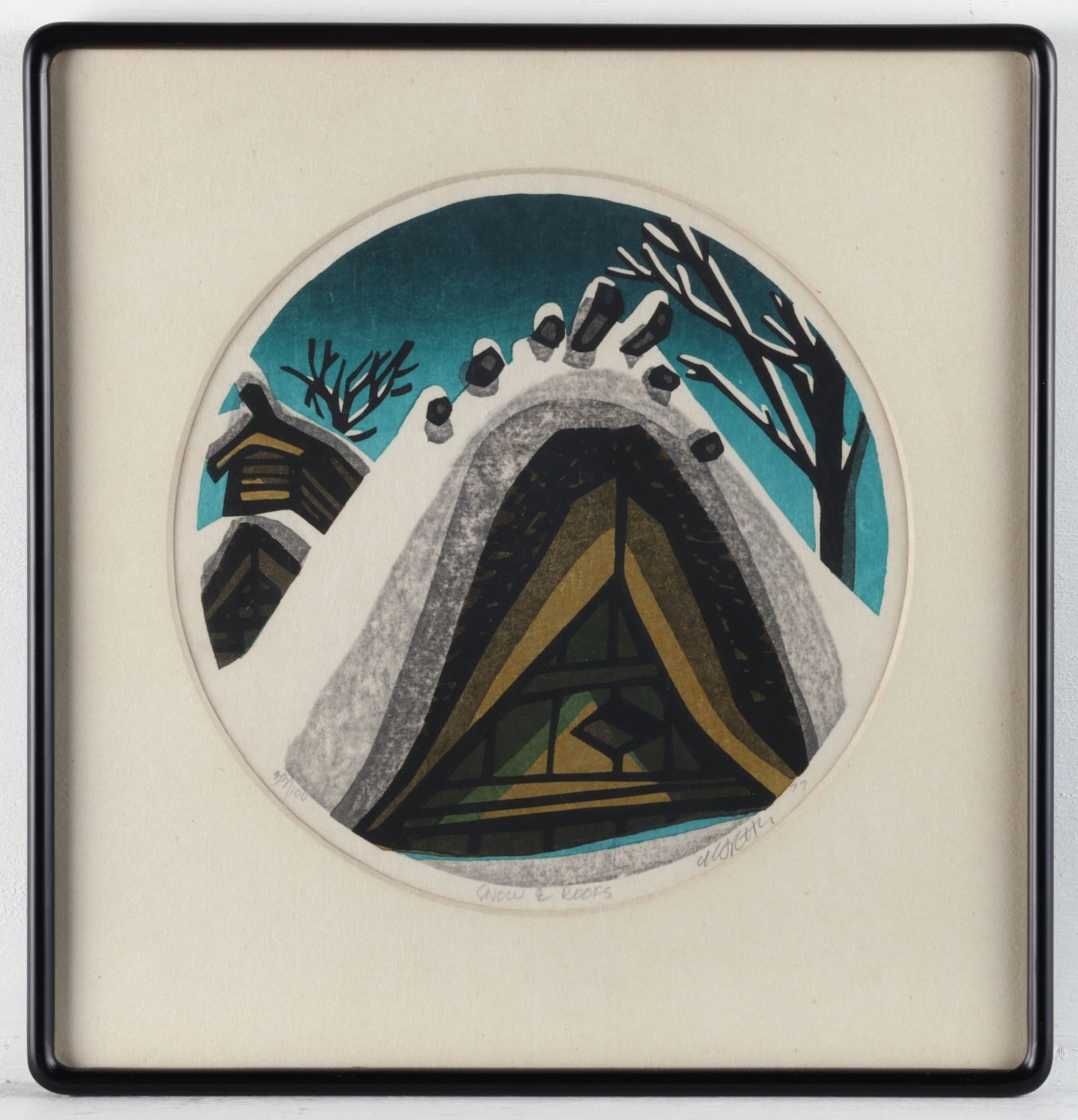 Clifton Karhu "Snow and Roofs" Woodblock Print - Image 2 of 5