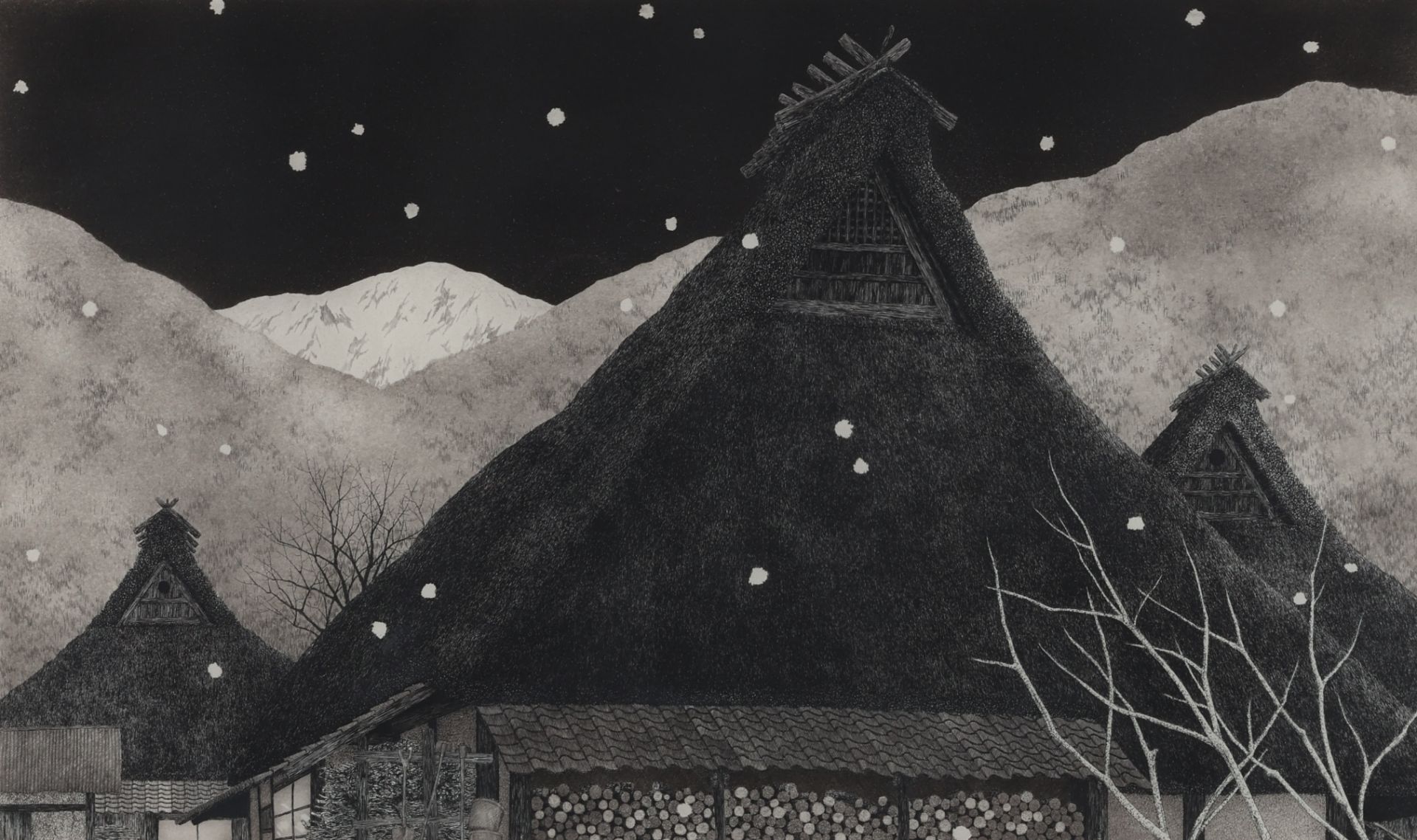 Ryohei Tanaka Snowing Rooftops Etching