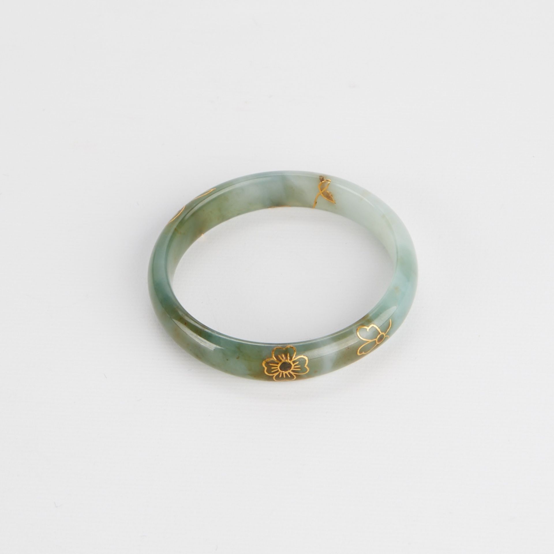 Chinese Jadeite Jade Bangle w/ Gold Inlay - Image 3 of 6