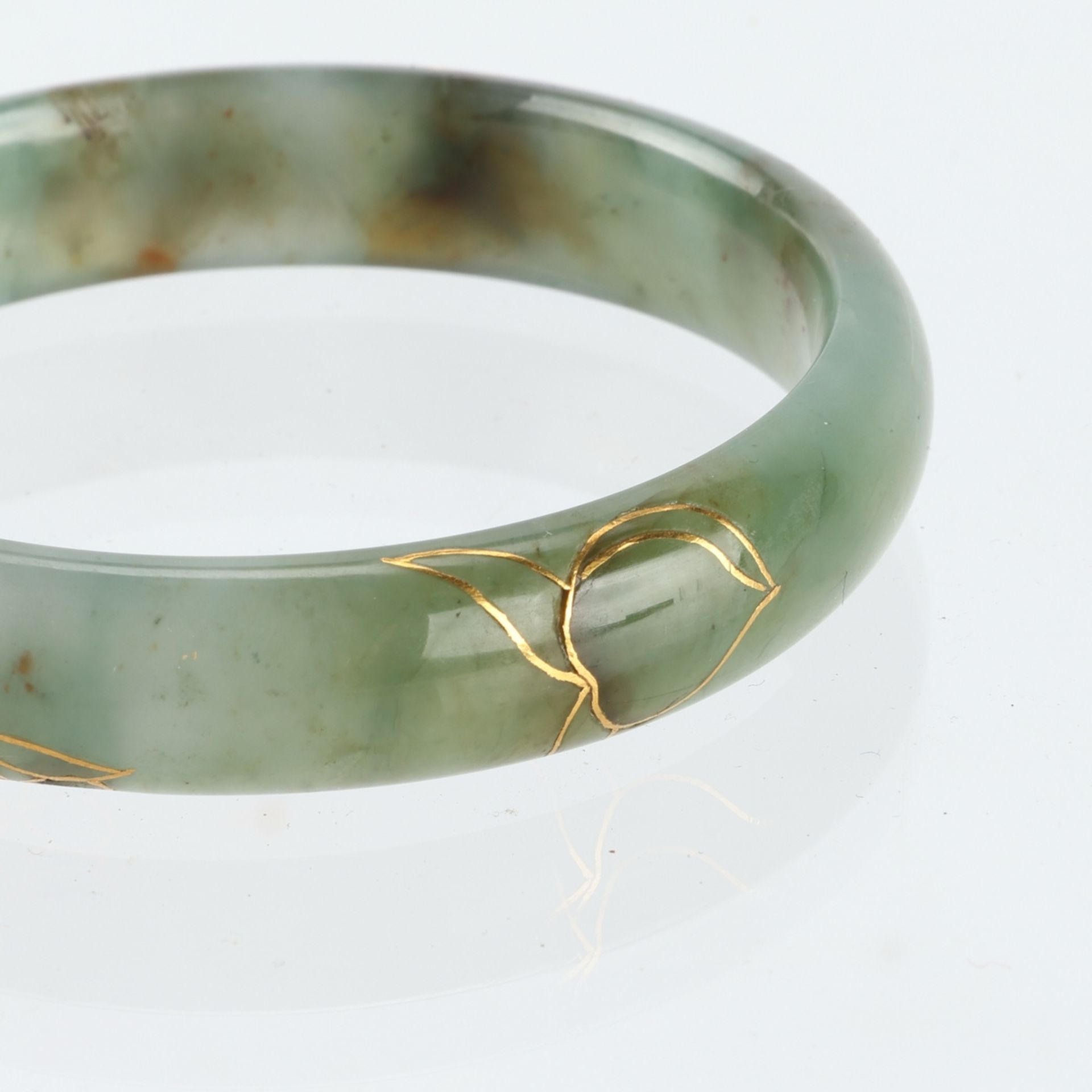 Chinese Jadeite Jade Bangle w/ Gold Inlay - Image 5 of 6