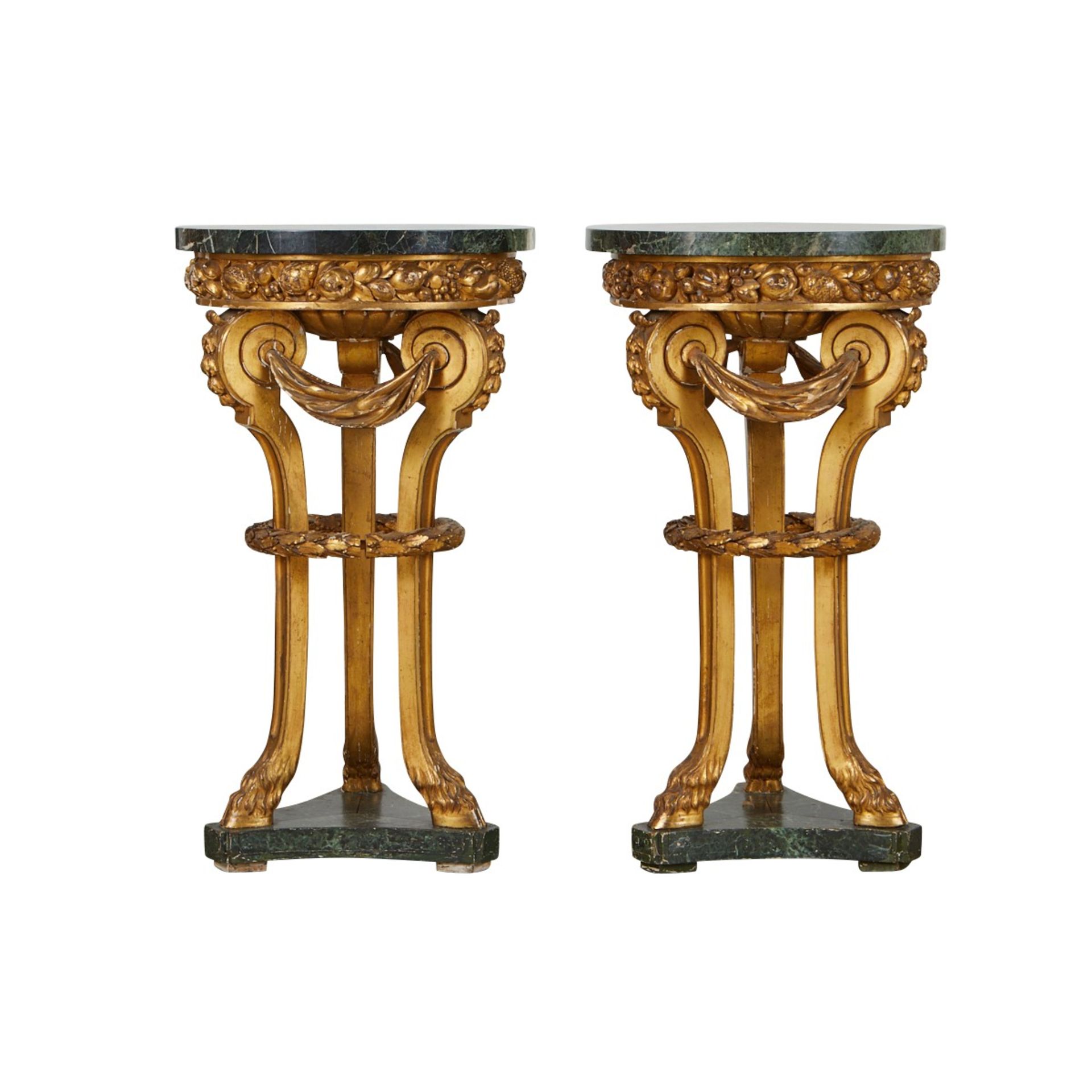 Pair Neoclassical Giltwood Faux Marble Pedestals - Image 4 of 17