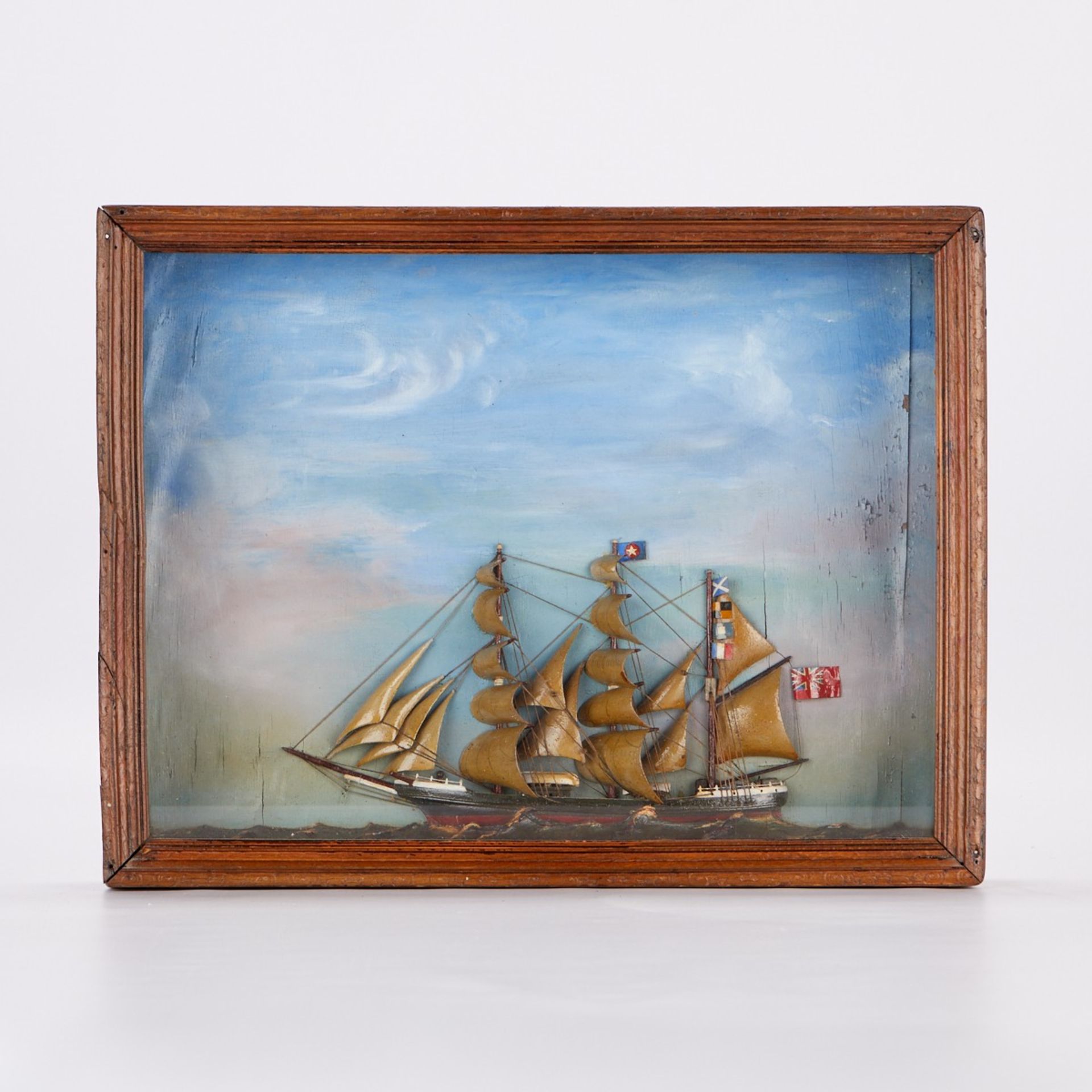 Folk Art Wooden Ship Diorama w/ Case