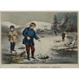 Currier & Ives "Pickerel Fishing" Print