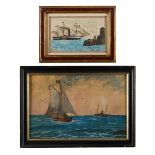 2 Nautical Watercolor Folk Paintings