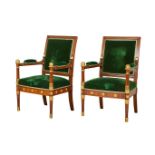 Pr Empire Revival Armchairs w/ Velvet Upholstery