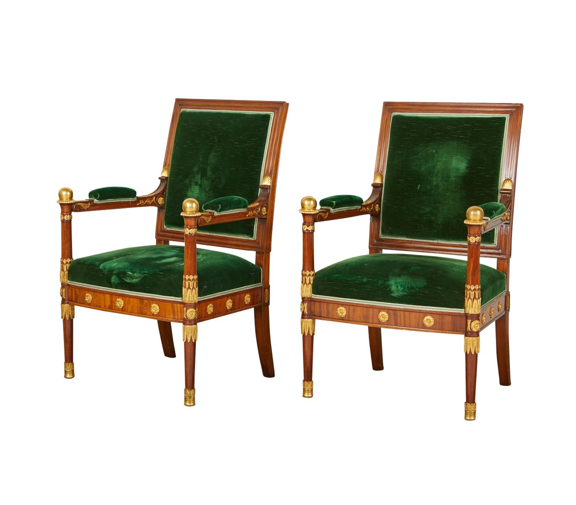 Pr Empire Revival Armchairs w/ Velvet Upholstery