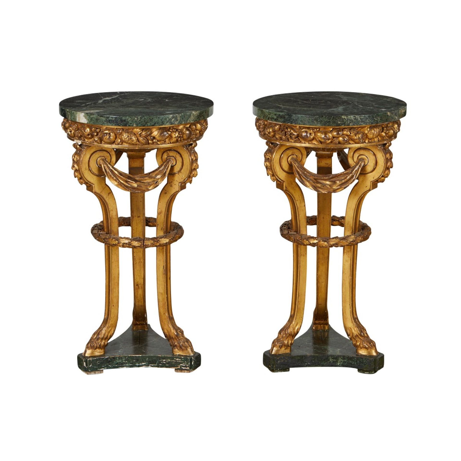 Pair Neoclassical Giltwood Faux Marble Pedestals