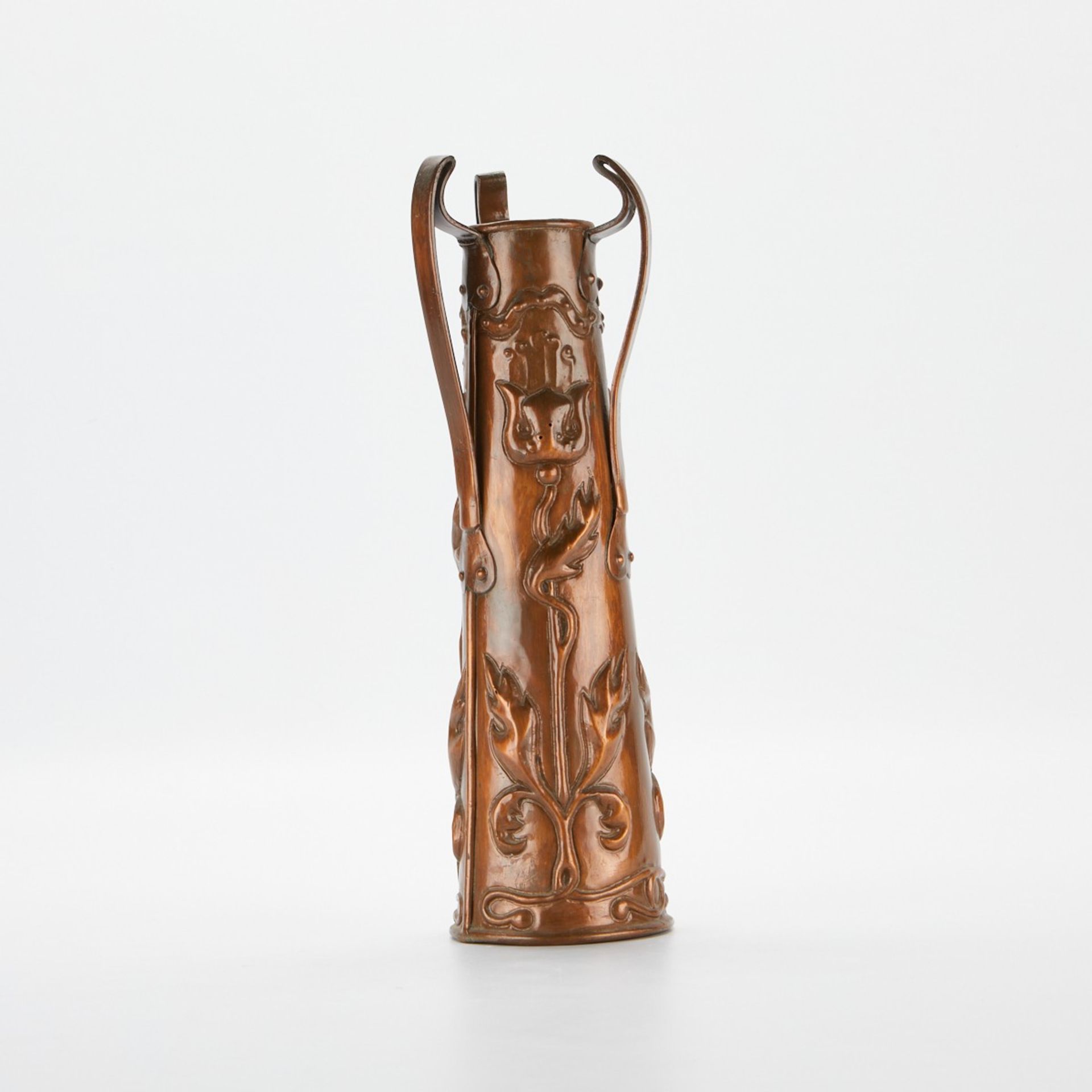 Art Nouveau Hammered Copper Vase w/ Tulips - Image 3 of 8
