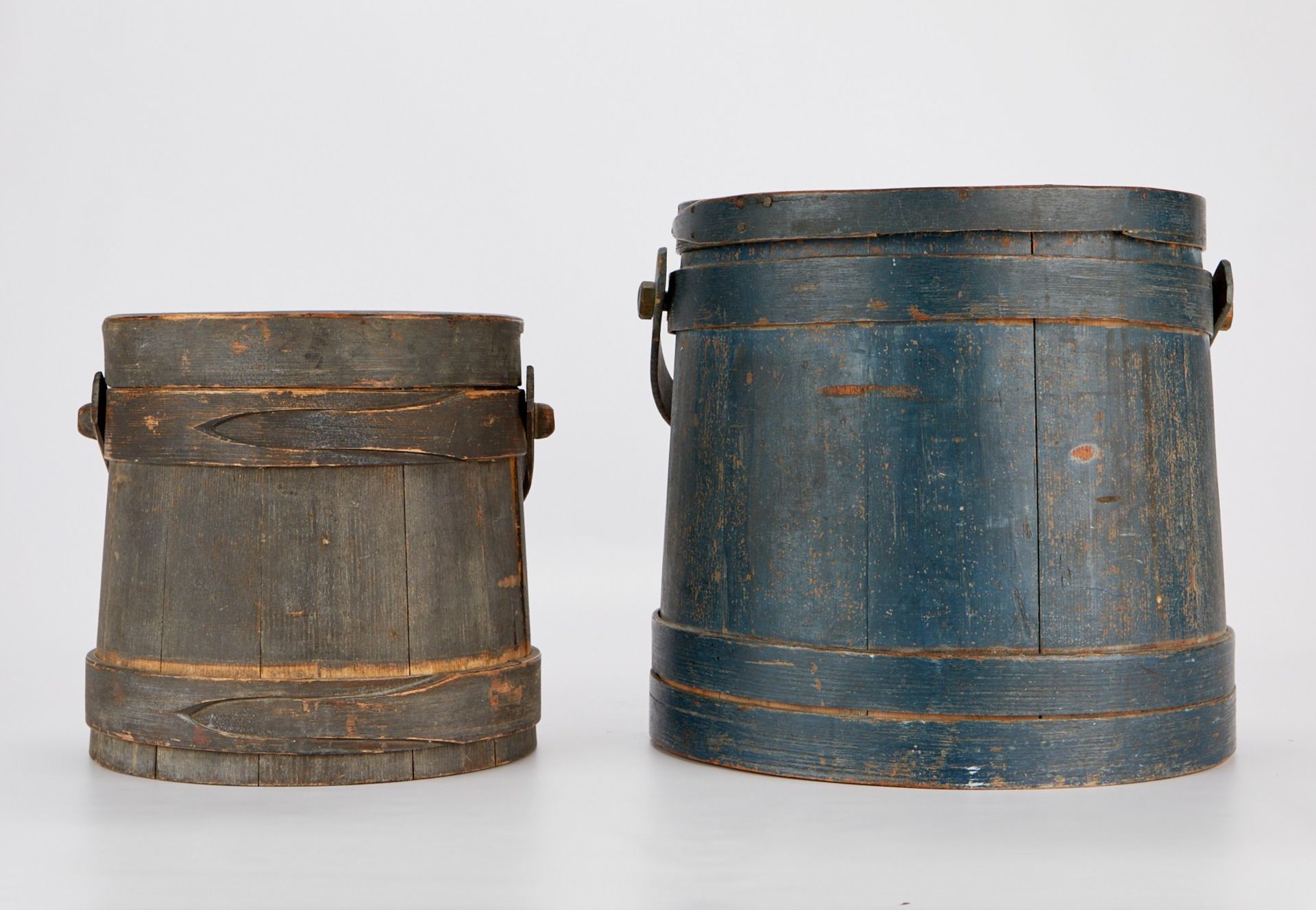 2 18th c. Wood Firken Barrels Painted - Image 5 of 11