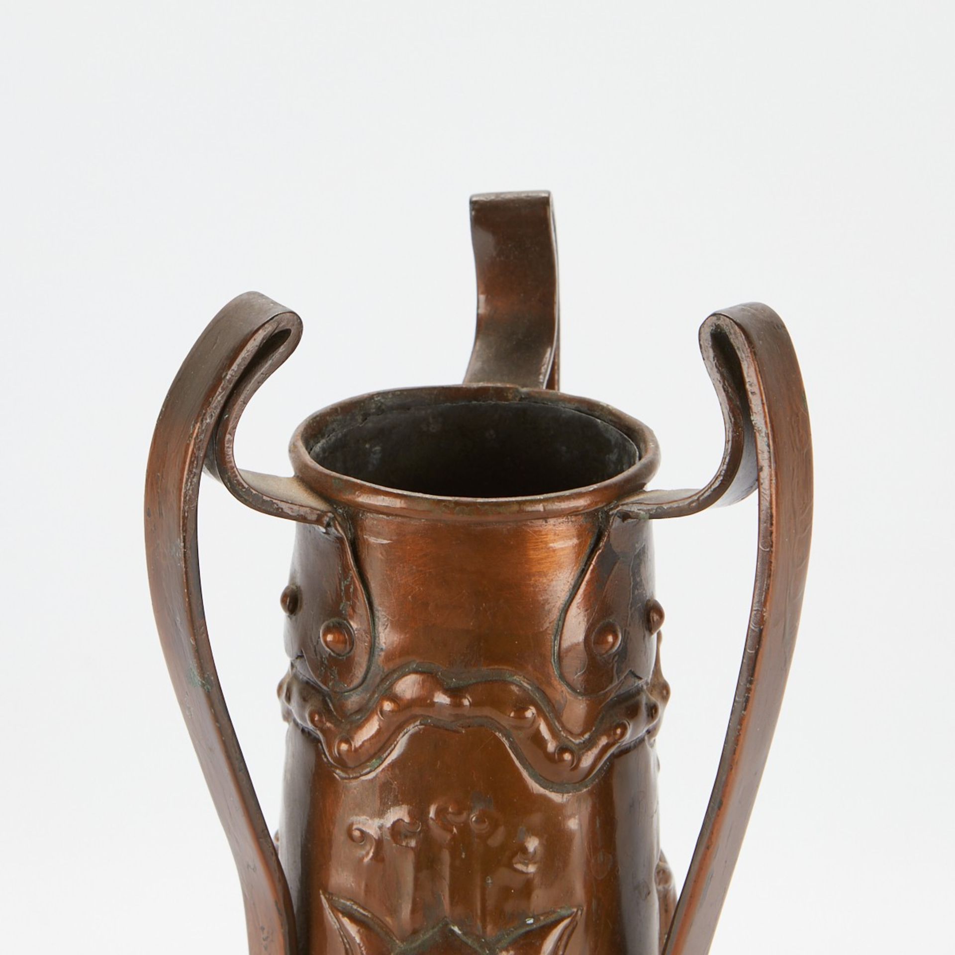 Art Nouveau Hammered Copper Vase w/ Tulips - Image 5 of 8