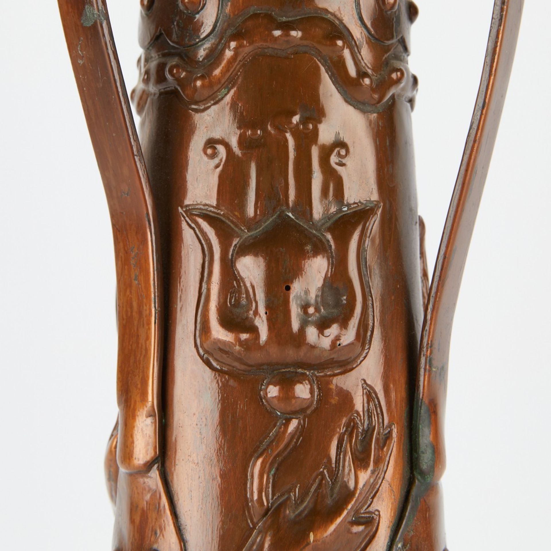 Art Nouveau Hammered Copper Vase w/ Tulips - Image 7 of 8
