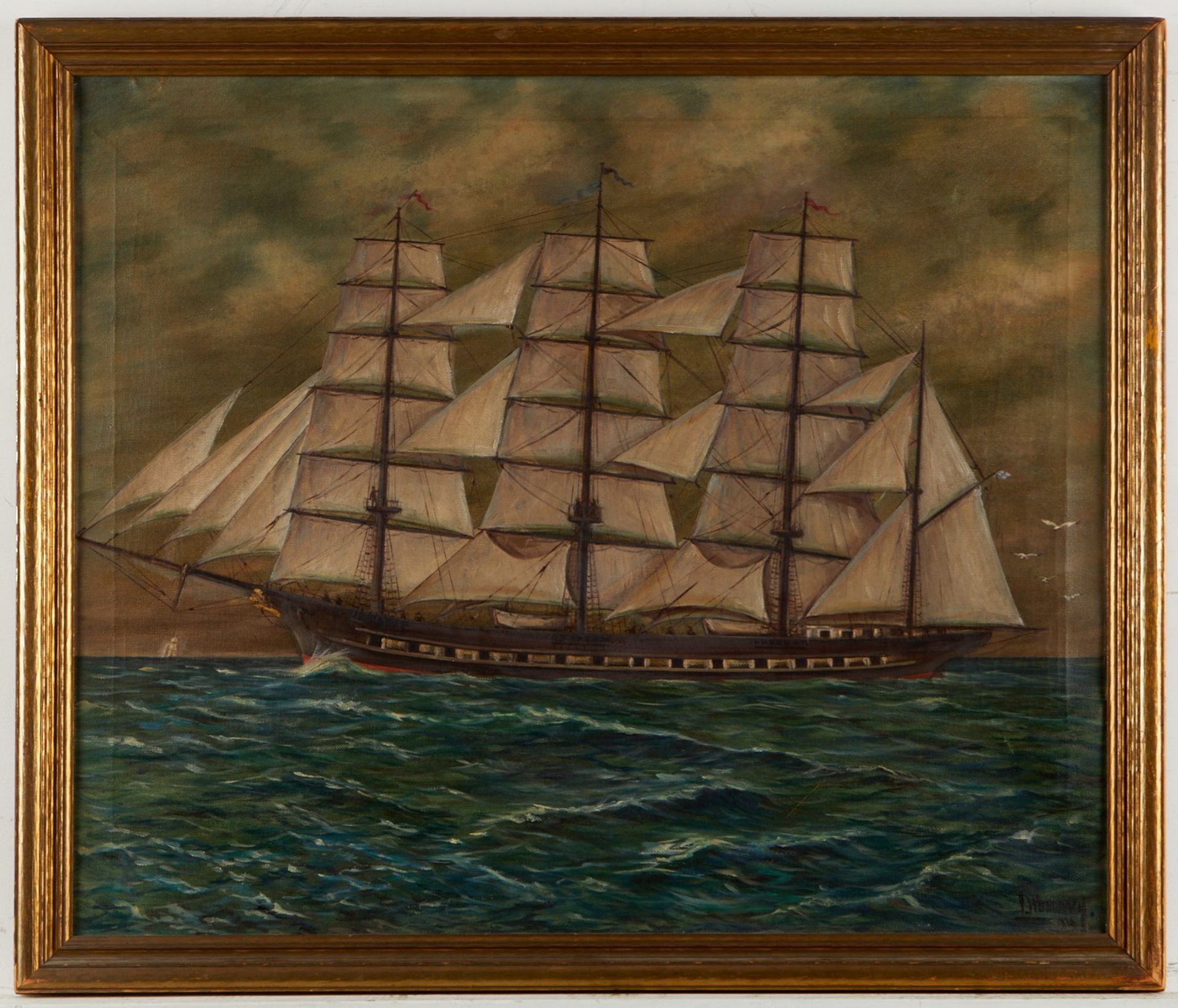 Nautical Ship 20th c. Oil on Canvas Painting - Bild 3 aus 9
