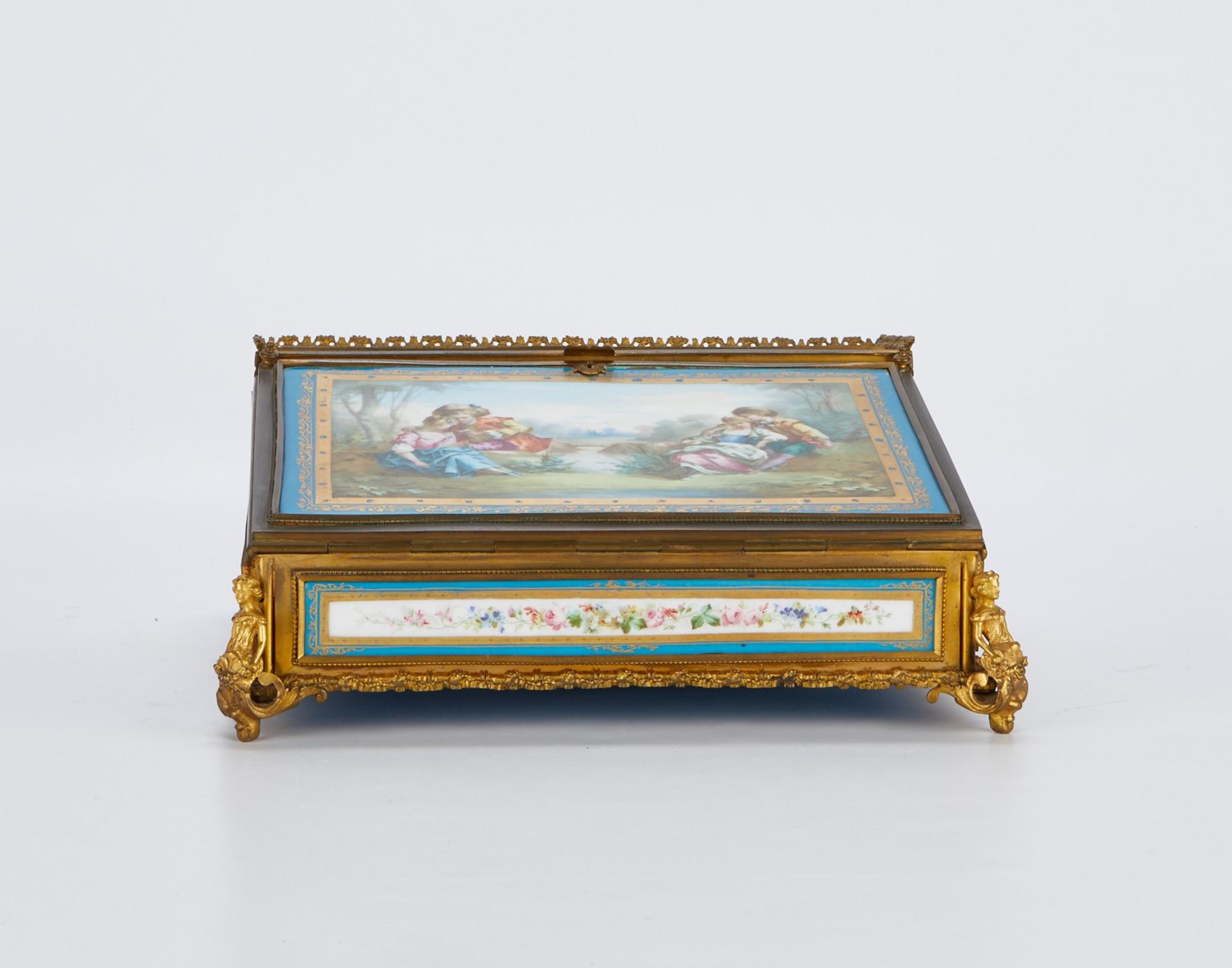 Sevres Style Porcelain & Gilt Writing Box - Image 4 of 9