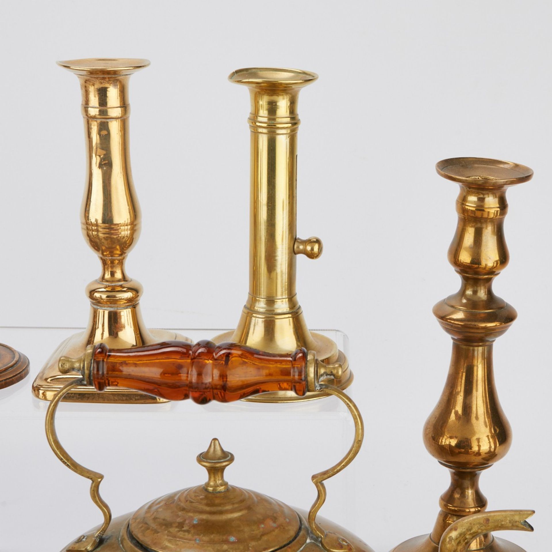 22 Antique Brass Candlesticks Teapot Tray - Bild 5 aus 6