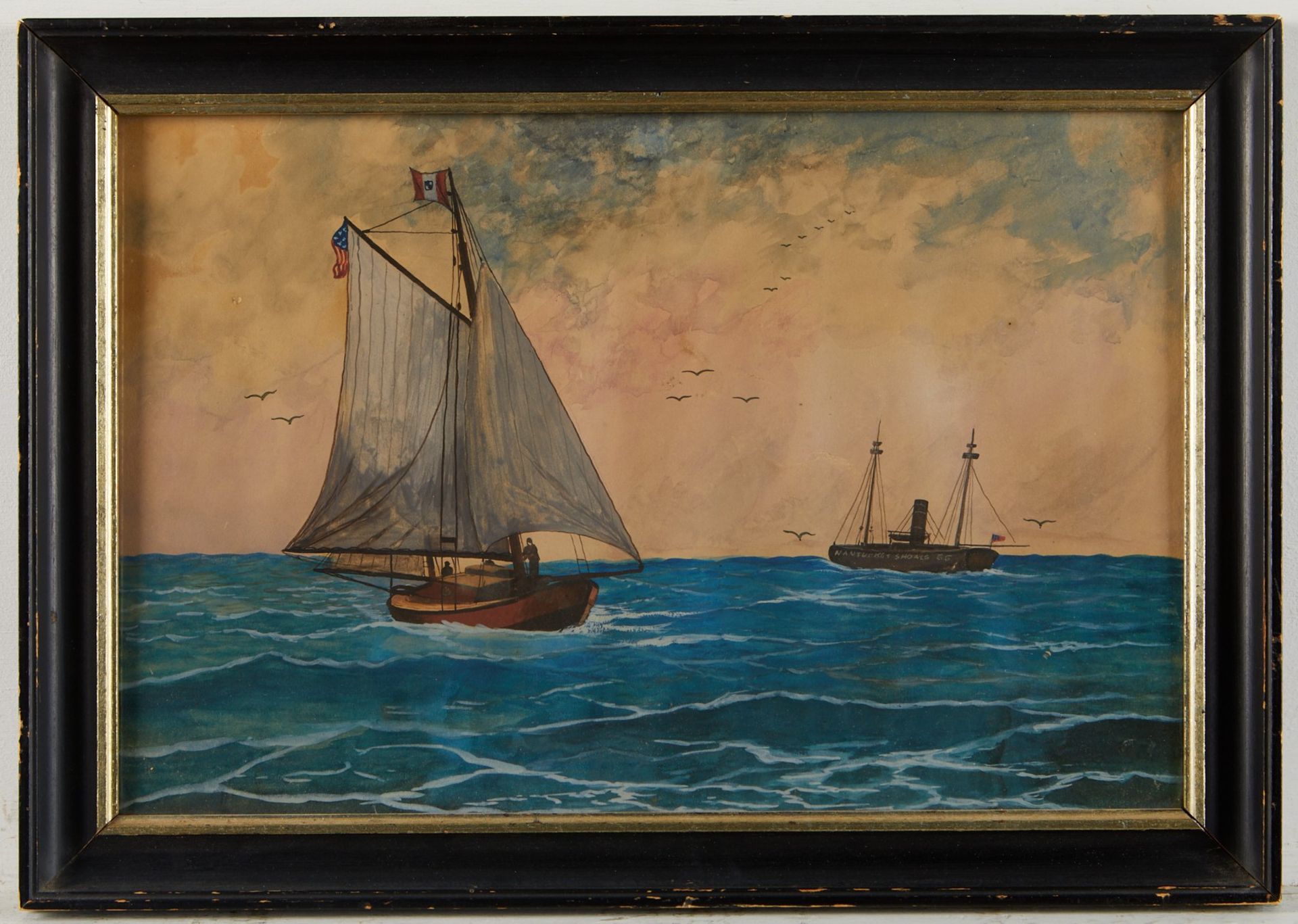 2 Nautical Watercolor Folk Paintings - Image 3 of 10