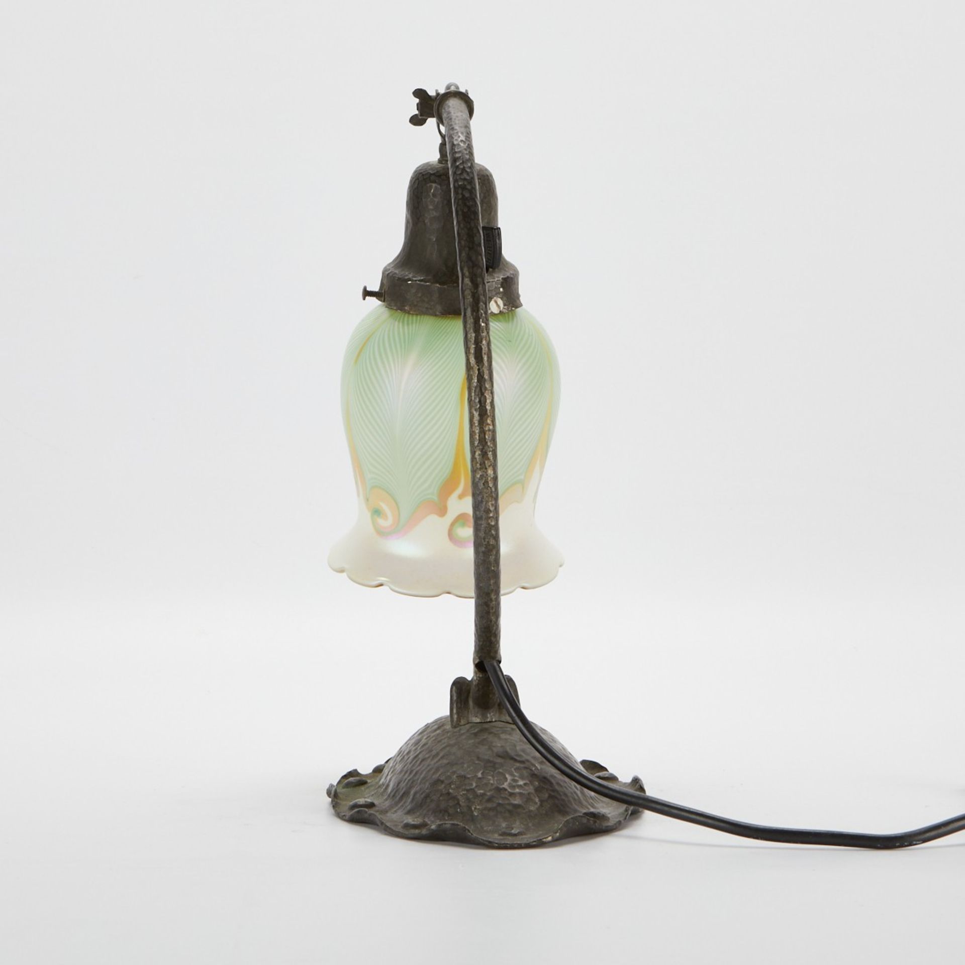 Quezal Glass Feather Arts & Crafts Lamp - Image 6 of 9