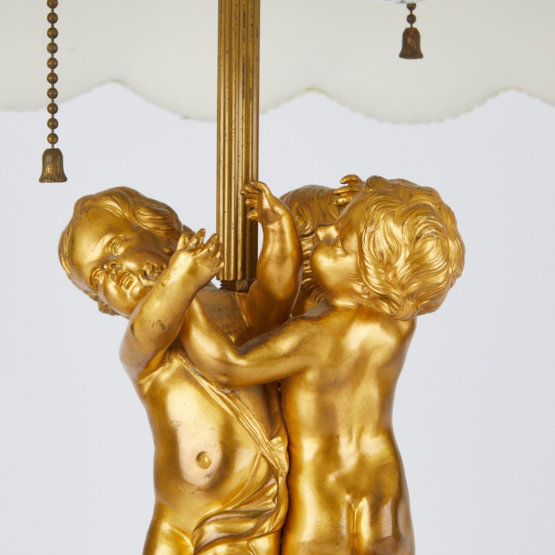 Pr Sevres Style Porcelain Lamps w/ Bronze Putti - Image 6 of 8