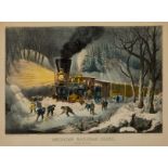 Currier & Ives "Am Railroad Scene Snowbound" Print