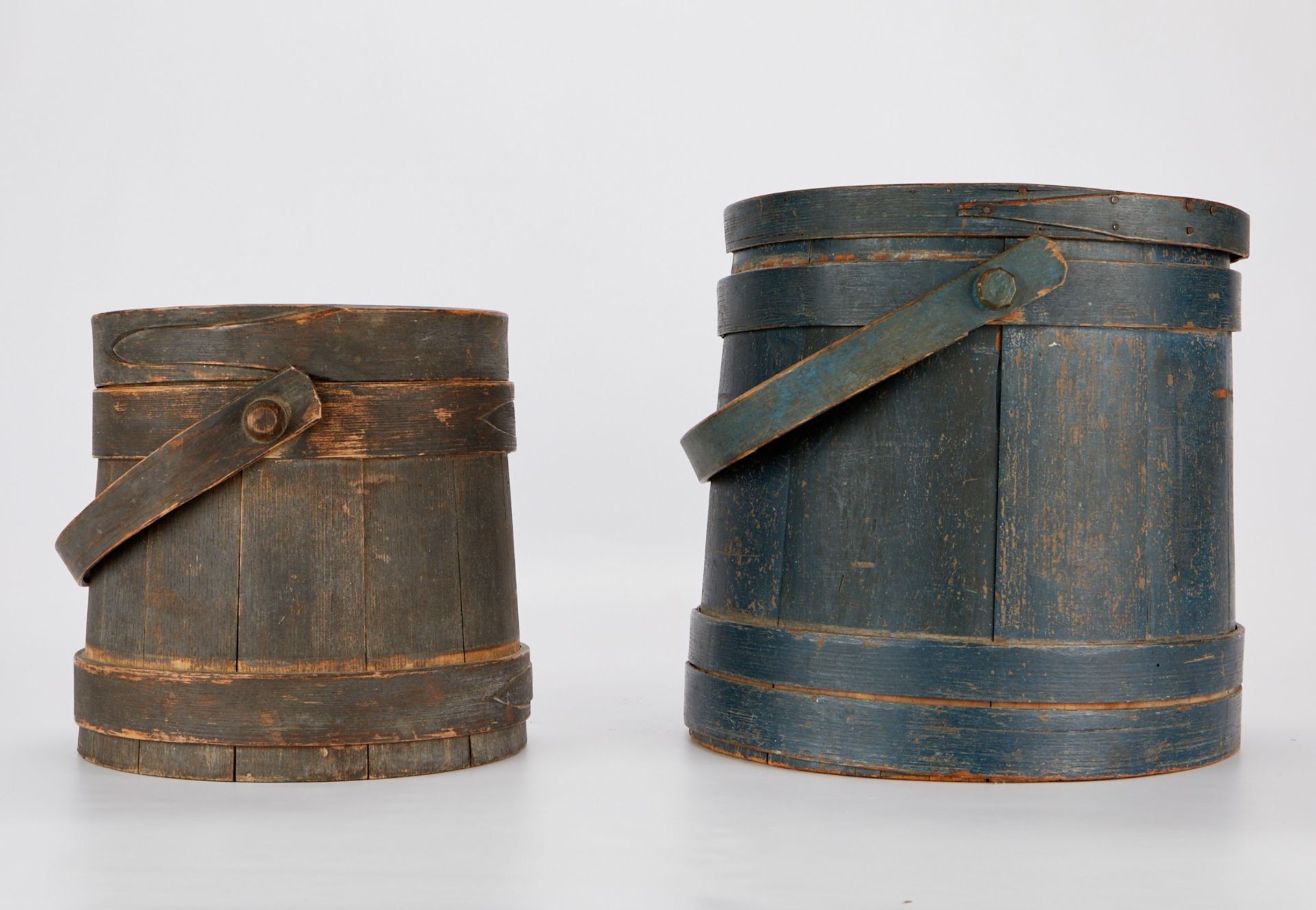 2 18th c. Wood Firken Barrels Painted - Image 4 of 11