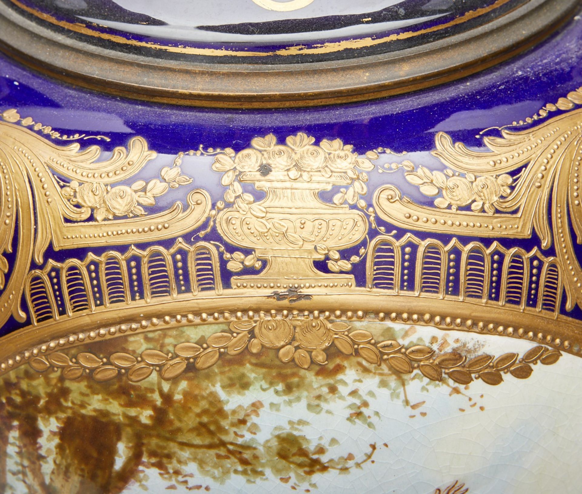 Large Cobalt Blue Sevres Style Porcelain Urn - Bild 7 aus 18